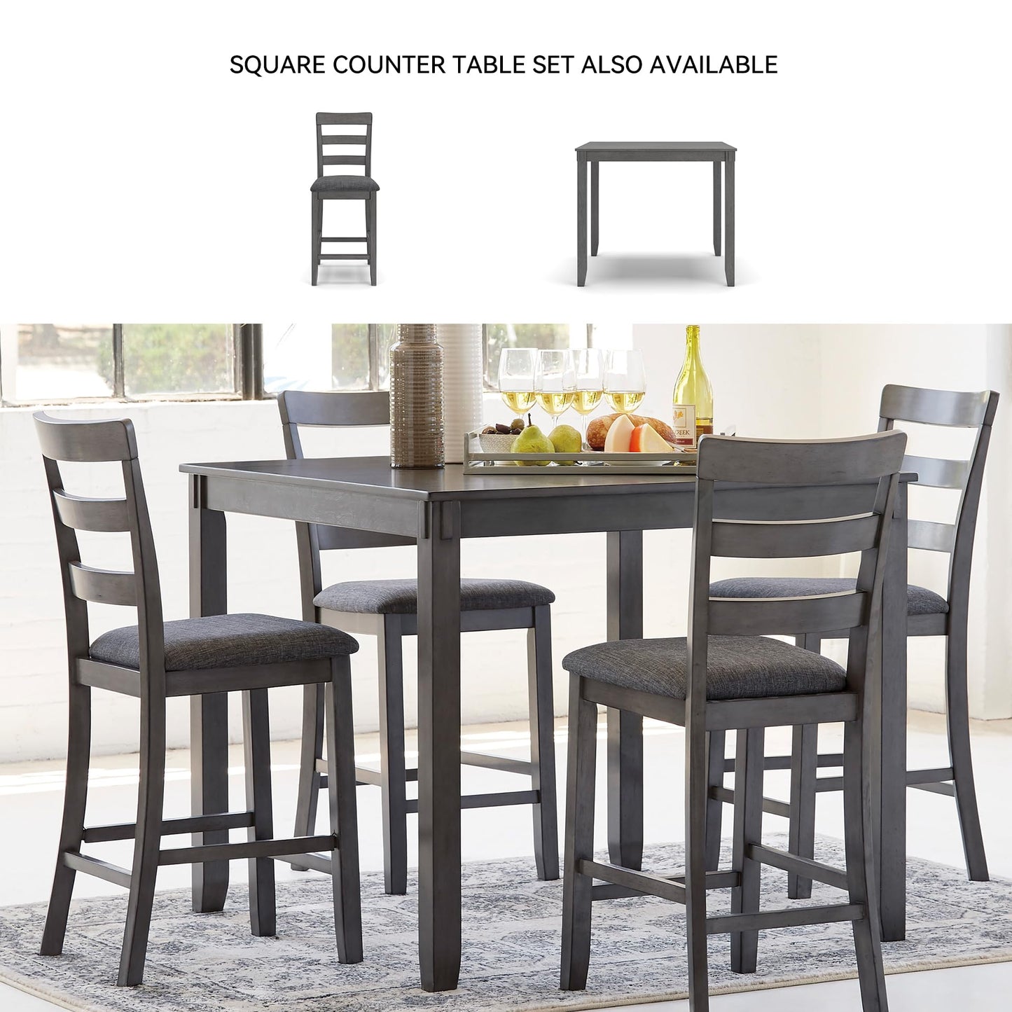 Signature Design by Ashley Bridson Dining Table Set For 6 With Bench, Wood 6‑Piece Kitchen Table And Chairs With Upholstered Seats, Transitional Charcoal Gray Dining Room Collection For Family Meals