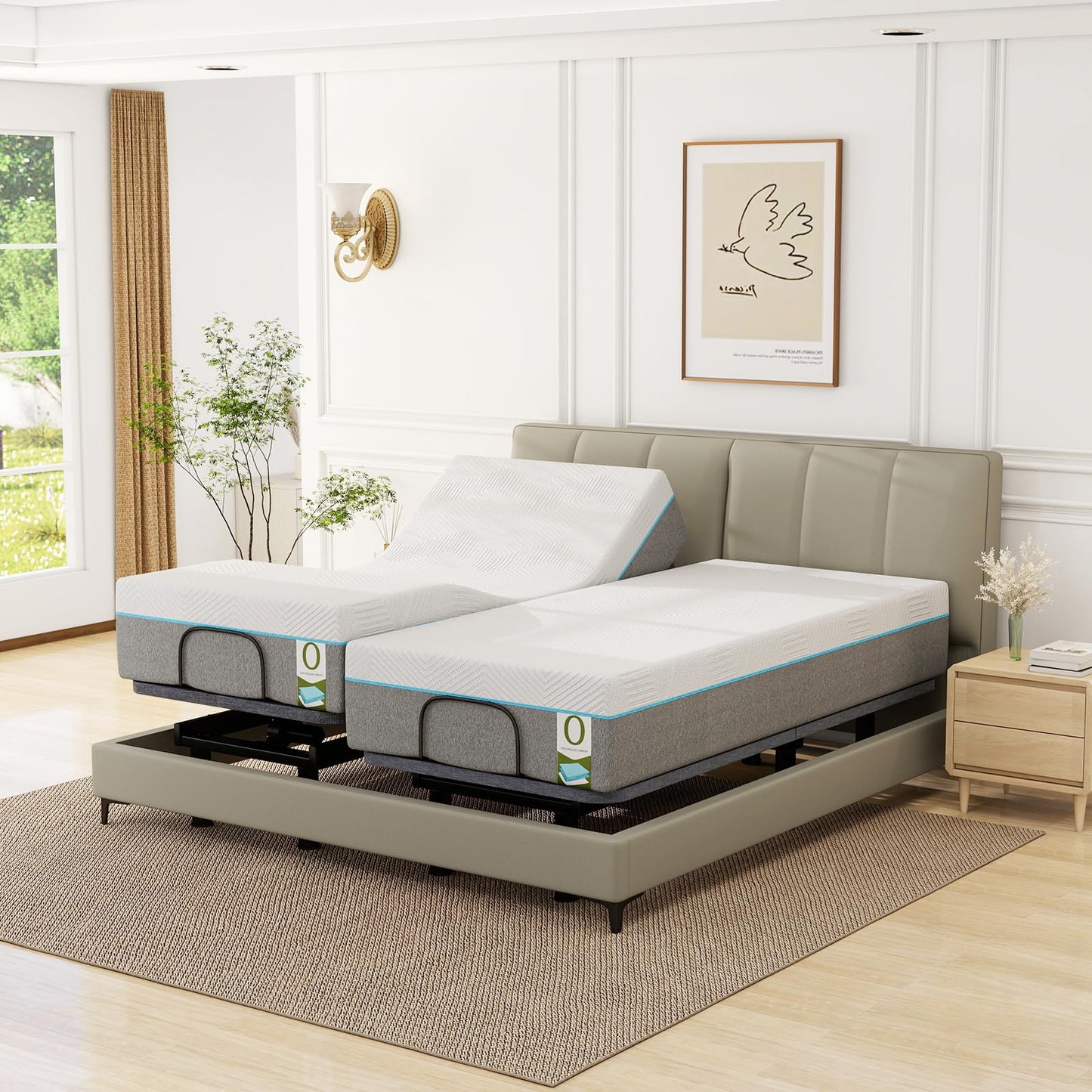 Split King Adjustable Beds with Thickened Frame, Adjustable Bed Frame with with Wireless Remote, Separate Head/Foot Lift, Massage, Zero Gravity,USB Ports, Adjustable Bed Bases with Sturdy Metal