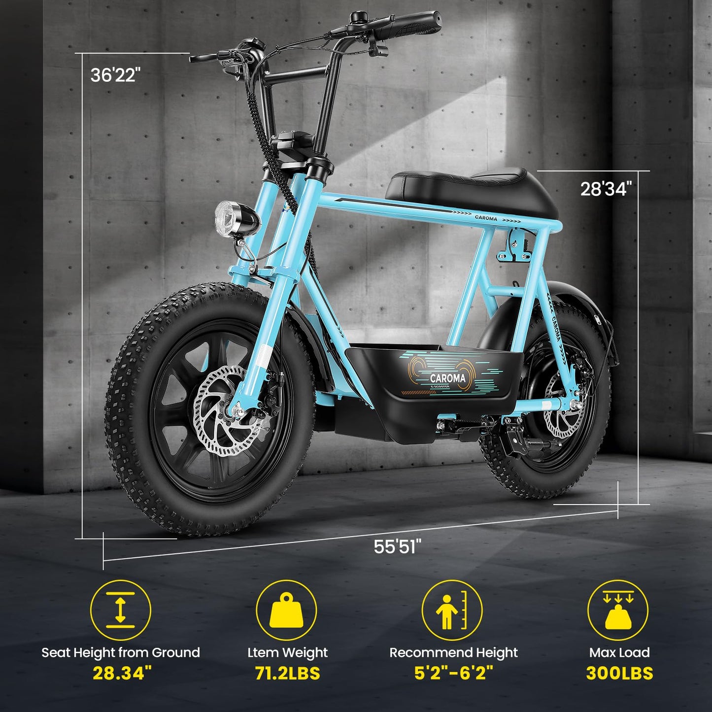 Caroma Peak 560W Electric Scooters with Seat for Adults, 16" Fat Tire for All-Terrain, 15Miles Max Range, 20mph Top Speed, Commuter Escooter for Adults&Teens, Motorcycle Style with Carry Basket,Blue