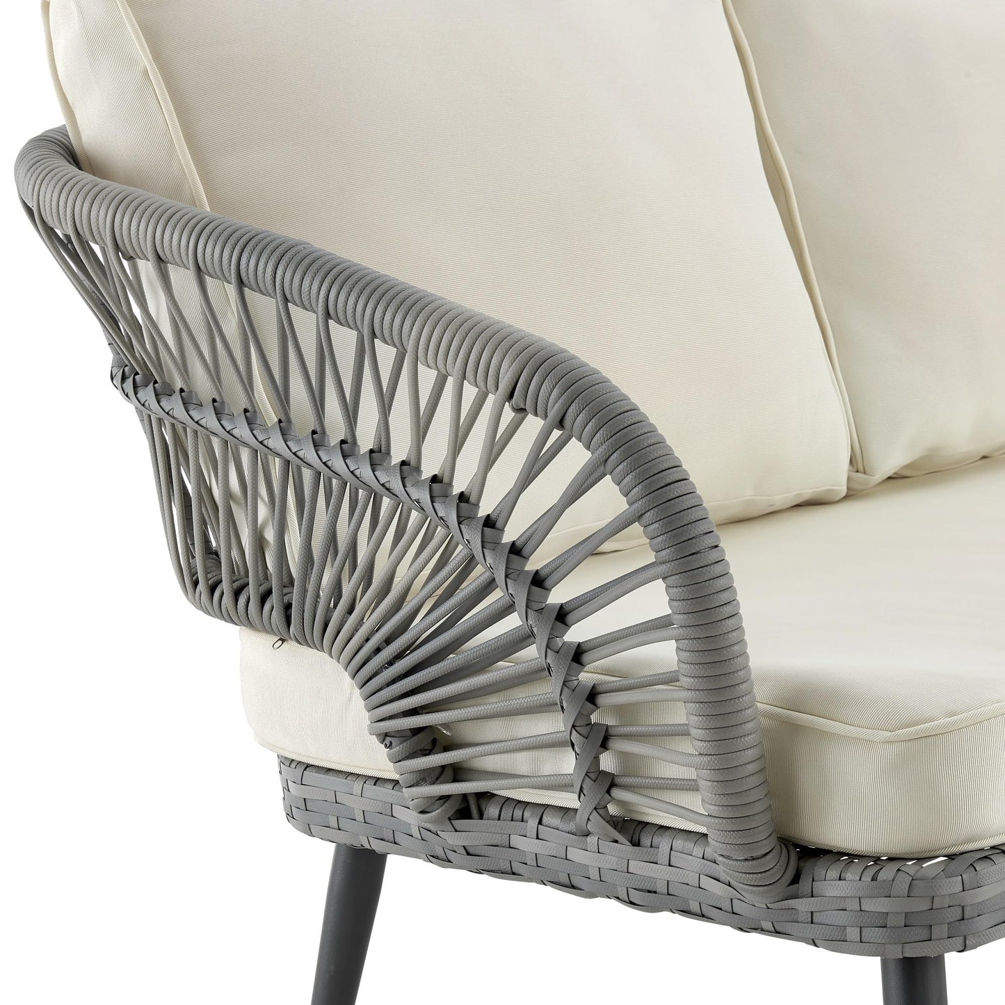 Manhattan Comfort Riviera Rope Wicker 4-Piece 4 Seater Patio Conversation Set with Cushions, Cream