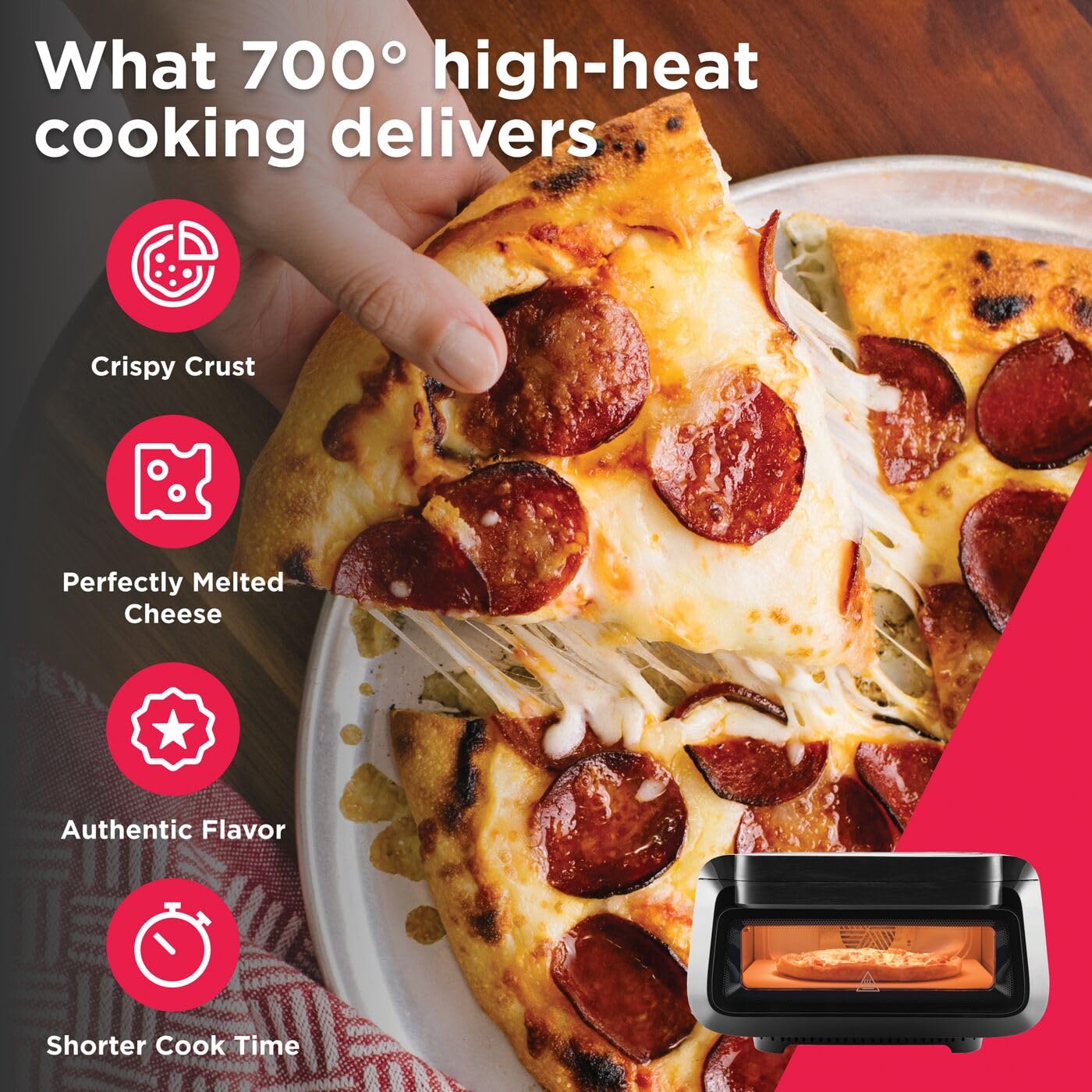 Frigidaire Electric Indoor Pizza Oven – Reach Temperatures of 700°F – Stone Bake 12” Pizzas in Minutes – Portable Countertop Oven with Air Fry and Bake. Peel Included Model FRPO100B