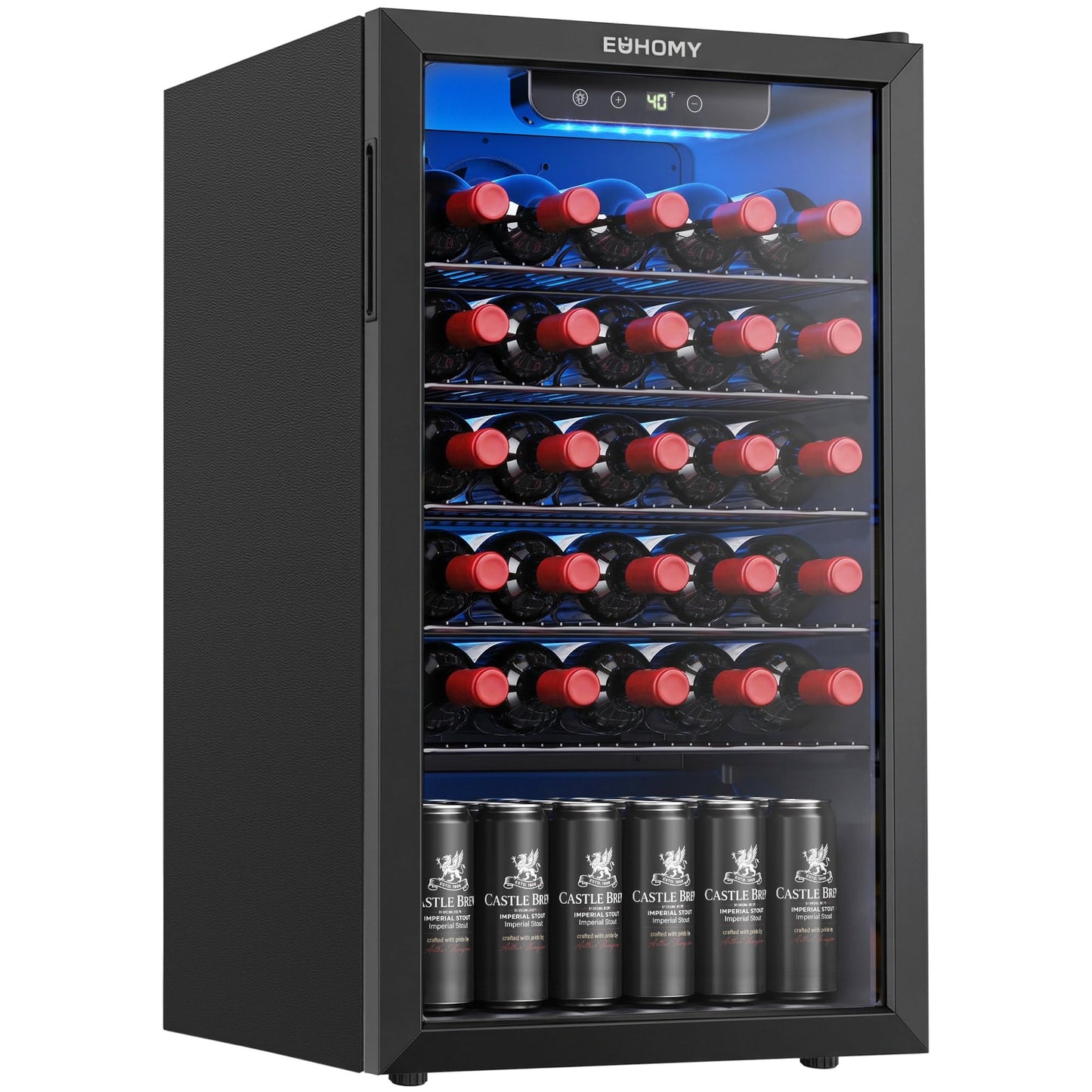 EUHOMY Beverage Refrigerator Cooler, 125 Can Mini Fridge with Glass Door for Soda Beer or Wine, Beverage Cooler for Home, Office, Bar with Removable Shelves, Black