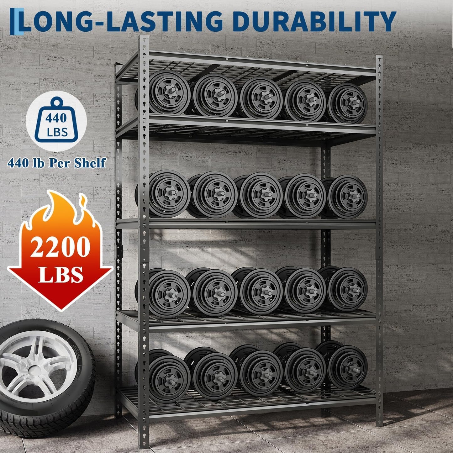 Garage Shelving 2200 LBS Storage Shelves Adjustable Metal Shelving Unit Heavy Duty 5 Tier Metal Shelves for Garage Kitchen Pantry Warehouse Basement, 36" W × 16" D × 72" H, 4 Pack