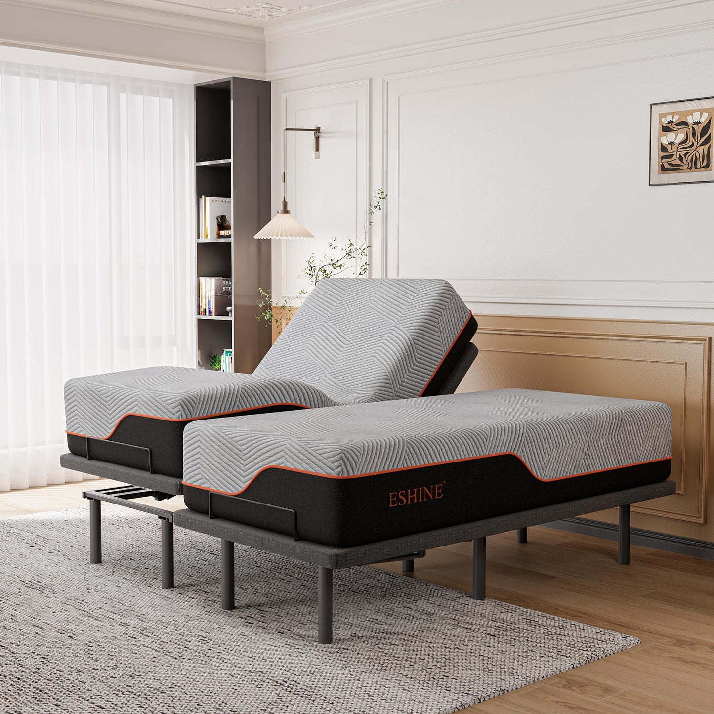 ESHINE 3100 Series Adjustable Bed Frame with 14 inch Ultra-Plush Black Mattress - Split King