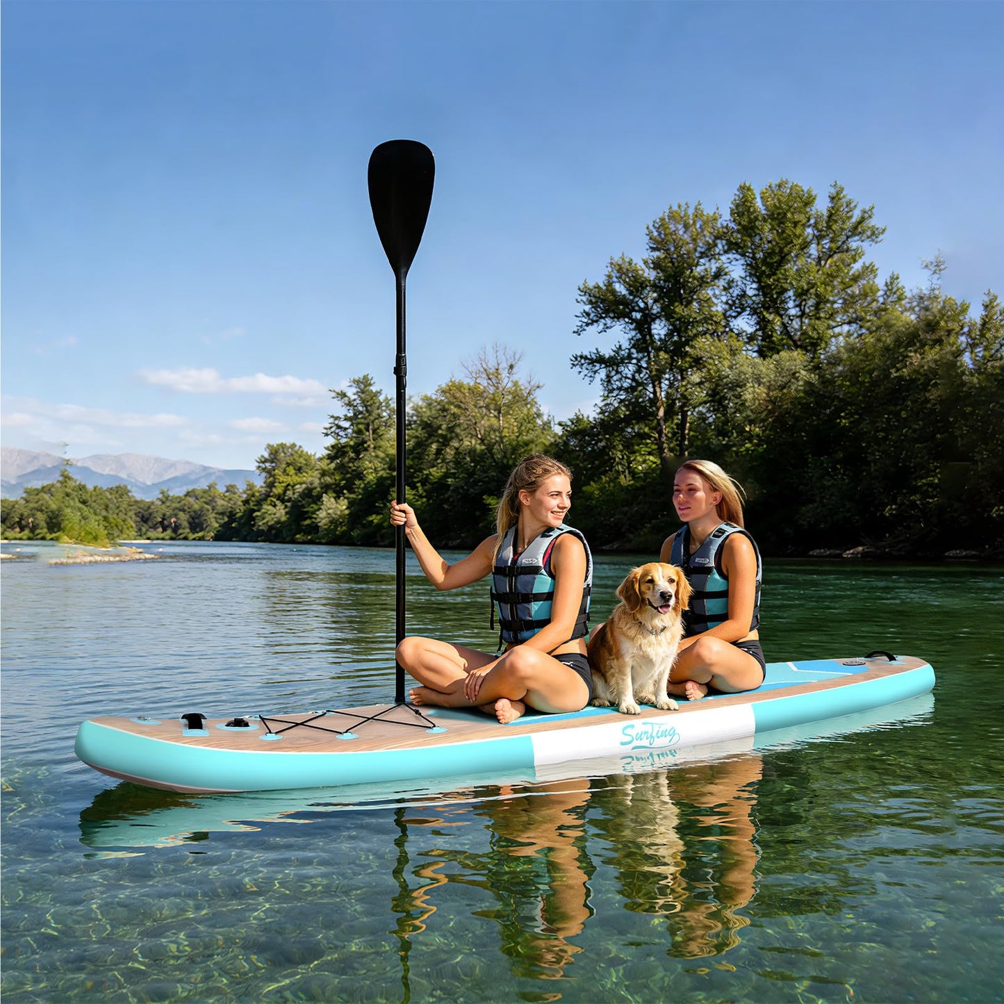 YUSING Inflatable Paddle Board, 11' x 33'' x 6" Extra Large SUP, Paddle Boards for Adults, Non-Slip Deck SUP Paddle Board SUP Accessories,3 Removable Fins (Green Wood)