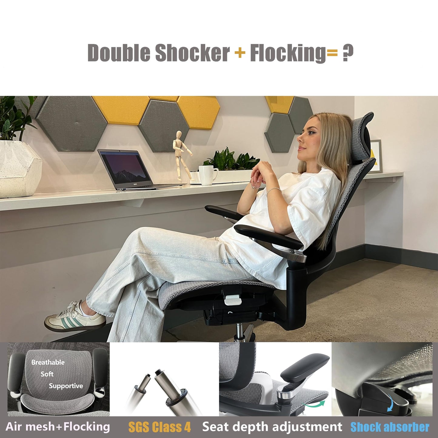 chirvana Ergonomic Office Chair with Adjustable 3D Lumbar Support, Mesh Computer Chair 5D Armrests, Home Desk Chair with 4D Headrest, 90-130°Tilt, BIFMA Certified, Model Zen (Grey)
