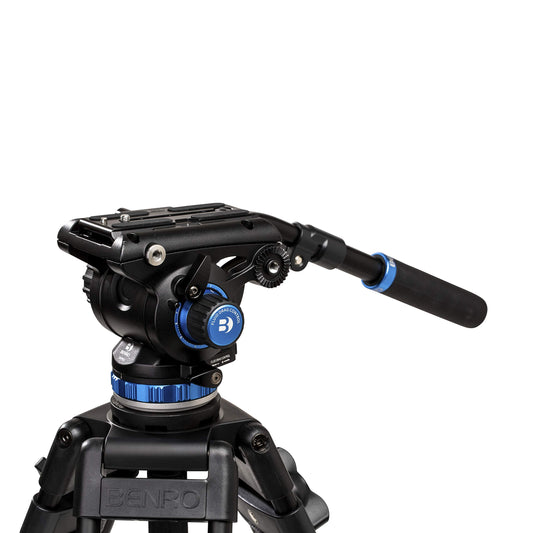 Benro S6 PRO Flat Base Fluid Video Head, 13.2 lb. Max, 6 Step Counterbalance (0-5), 1/4"-20 Accessory Mounts, 3/8"-16 Head Mount, w/Pan Arm- Black (S6PRO)