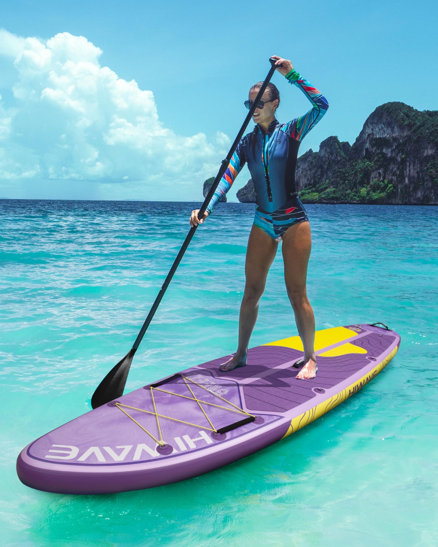 Hiwave Inflatable Stand Up Paddle Board 11’*34”*6” Sup Board, 420lbs Capacity Adult&Youth Paddle Board, Pet Friendly for Ocean&Lake, w/Double Action Hand Pump Purple ﻿