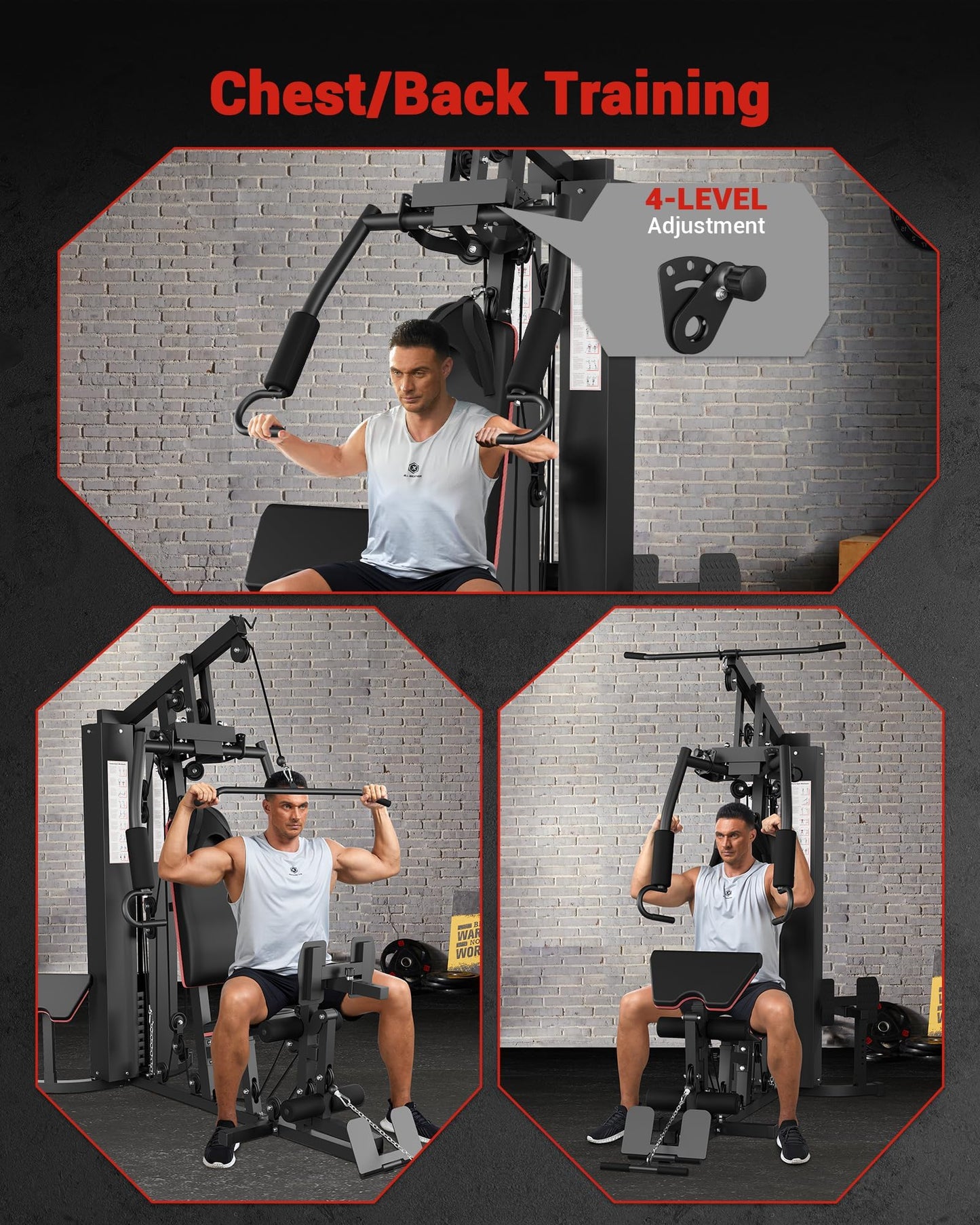 Multifunctional Home Gym Equipment, Workout Station with 150LBS Weight Stack, Home Gym Machine with Pulley System for Full Body Training