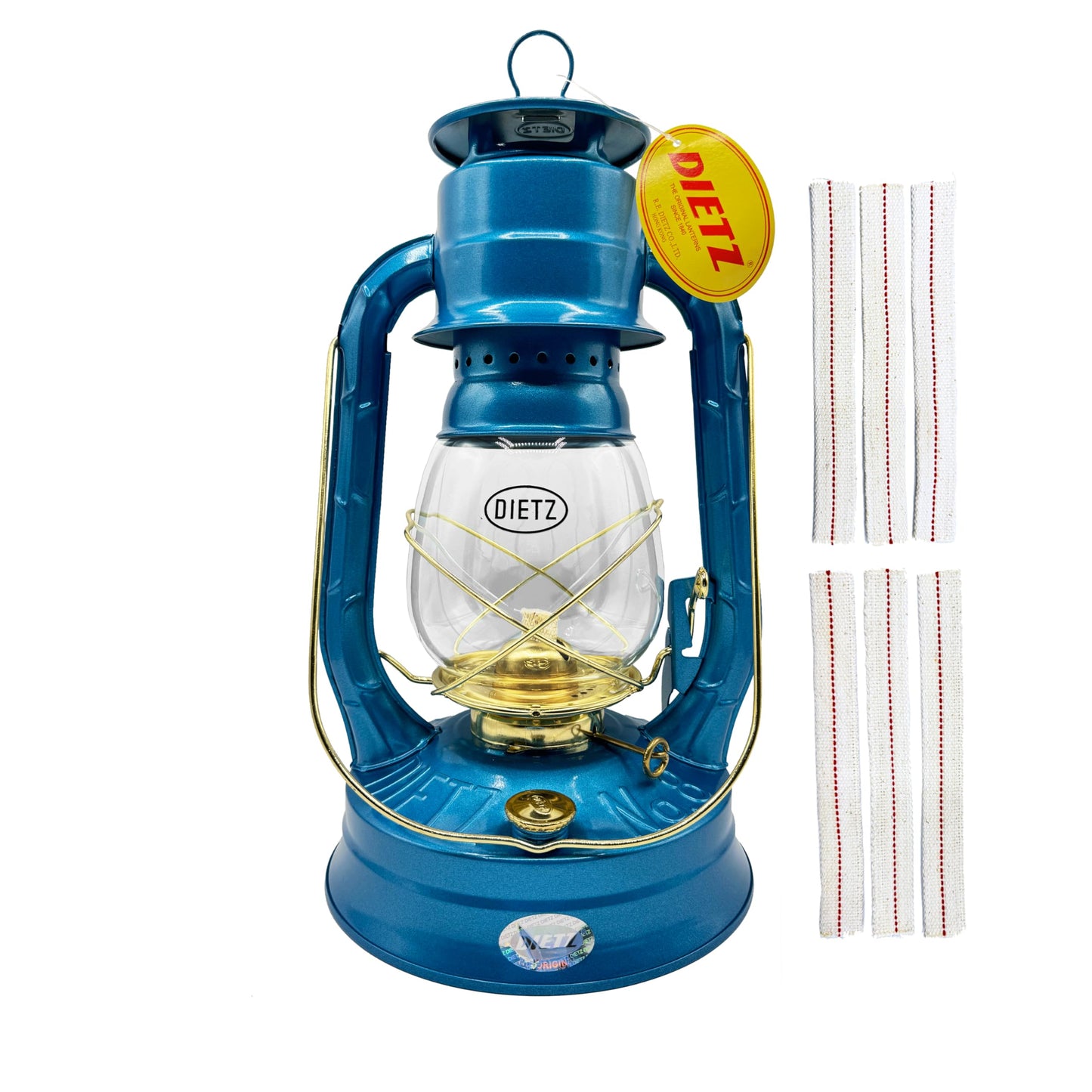 LIGHT OF MINE Oil Lantern - Dietz #08 Air Pilot, Metal, Blue with Gold Trim, Includes 7/8in Replacement Wick Strips