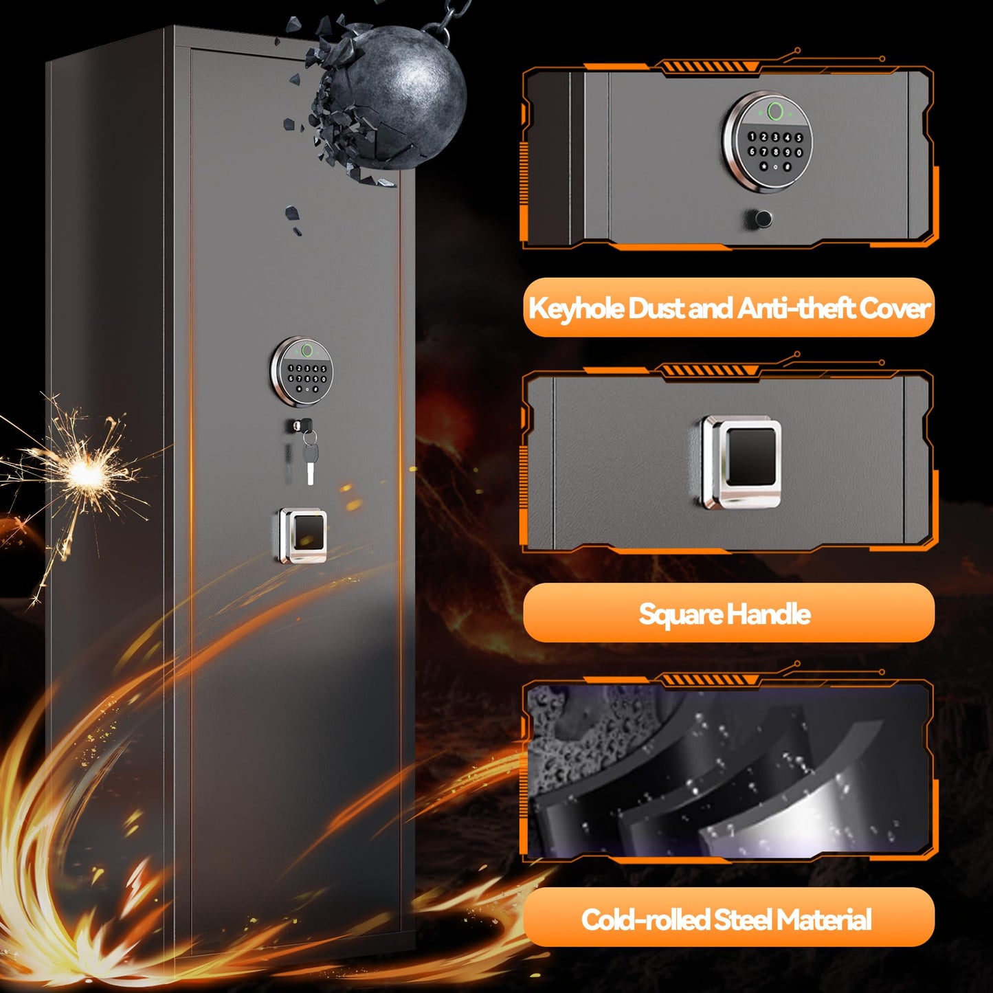 Leariso [No Assembly Required] Gun Safe for Rifles and Pistols, 10-12 Gun Cabinets for Rifles and Shotguns, Fast Biometric Fingerprint Long Gun Locker for Home & Hunting for Enthusiasts 57" High