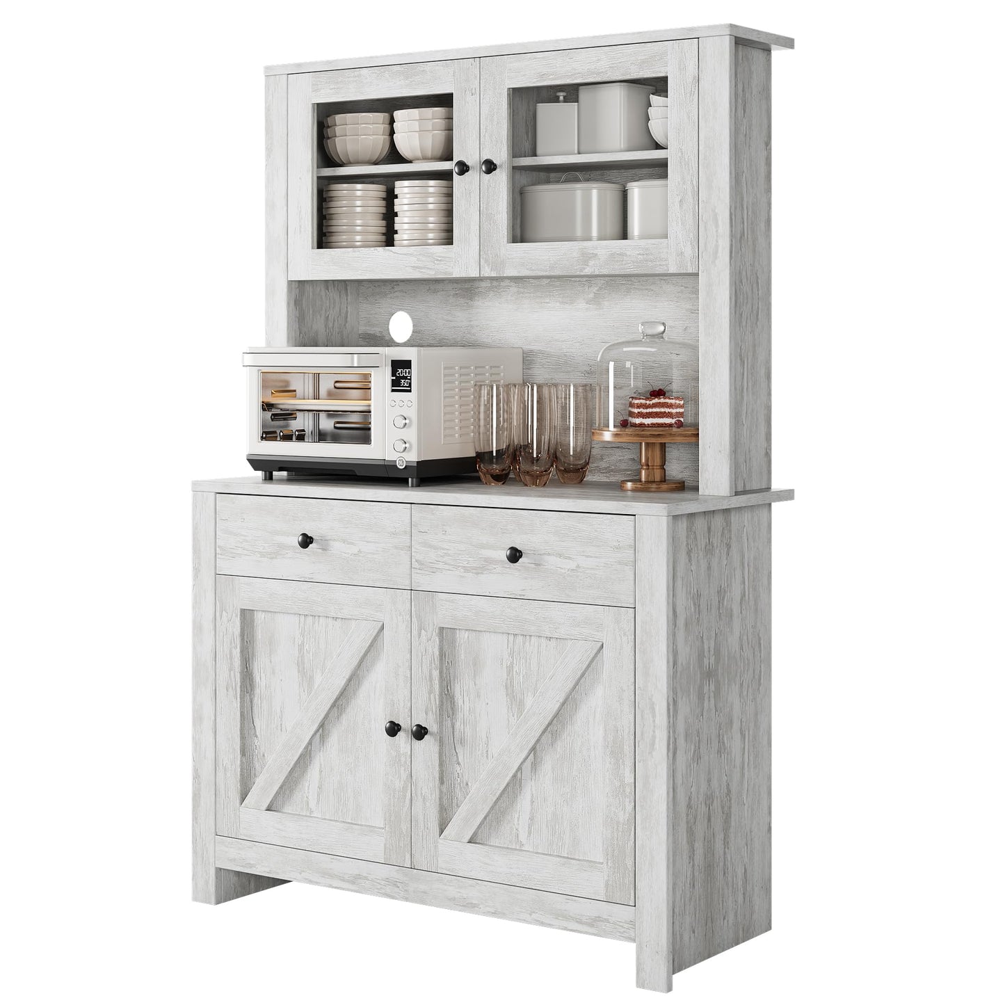IDEALHOUSE Modern Kitchen Pantry Cabinet, Microwave Storage Stand, Engineered Wood Food Organizer Cabinet with Multi Compartments, for Home Kitchen Dining Area, Gray