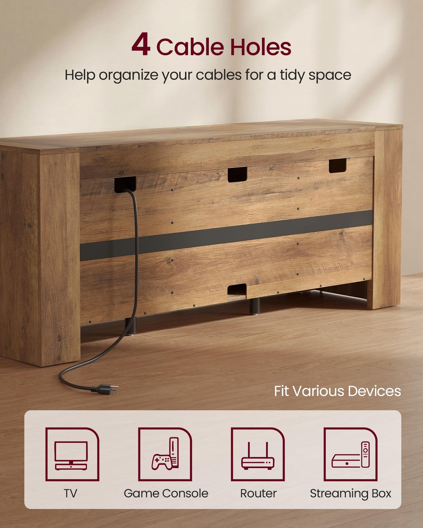 VASAGLE TV Stand, Farmhouse Entertainment Center with Storage Cabinets, Media Console Table for Living Room, Bedroom, for 65 Inch TV, 58 x 15.7 x 23.6 Inches, Honey Brown ULTV623K101S