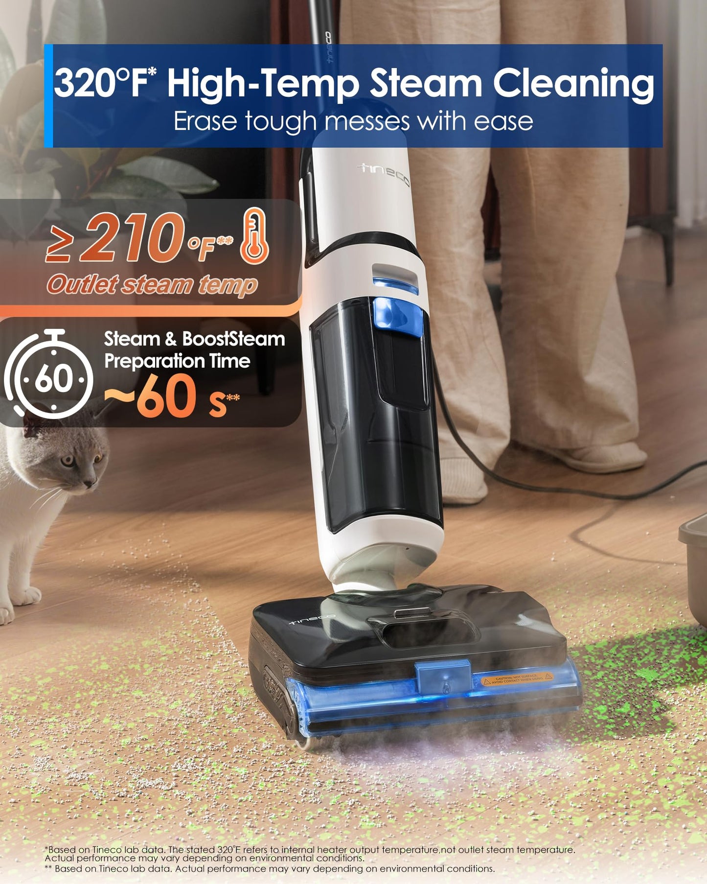 Tineco Corded 3-in-1 Wet Dry Vacuum Mop with Steam Function, FLOOR ONE S6 Stretch Steam, Tineco BoostSteam, 320℉ High-temp Steam Cleaning, 180° Lay-Flat, Anti-Tangle Design, One-Touch Self-Cleaning