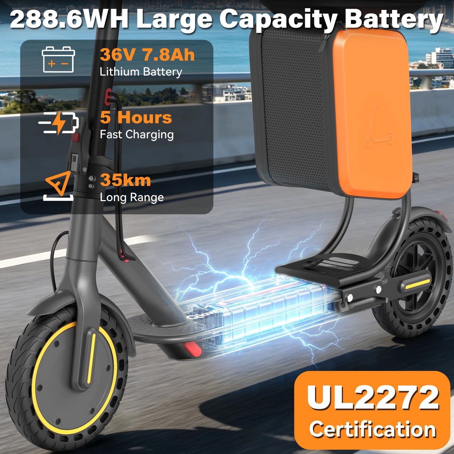 Qlaway Electric Scooter with Seat for Adults, 8.5'' Solid Tires, 19MPH,350W Powerful Motor,22 Miles Range,Foldable & Portable Commuter Escooter with Dual Braking and Lighting System,APP Control - Gray