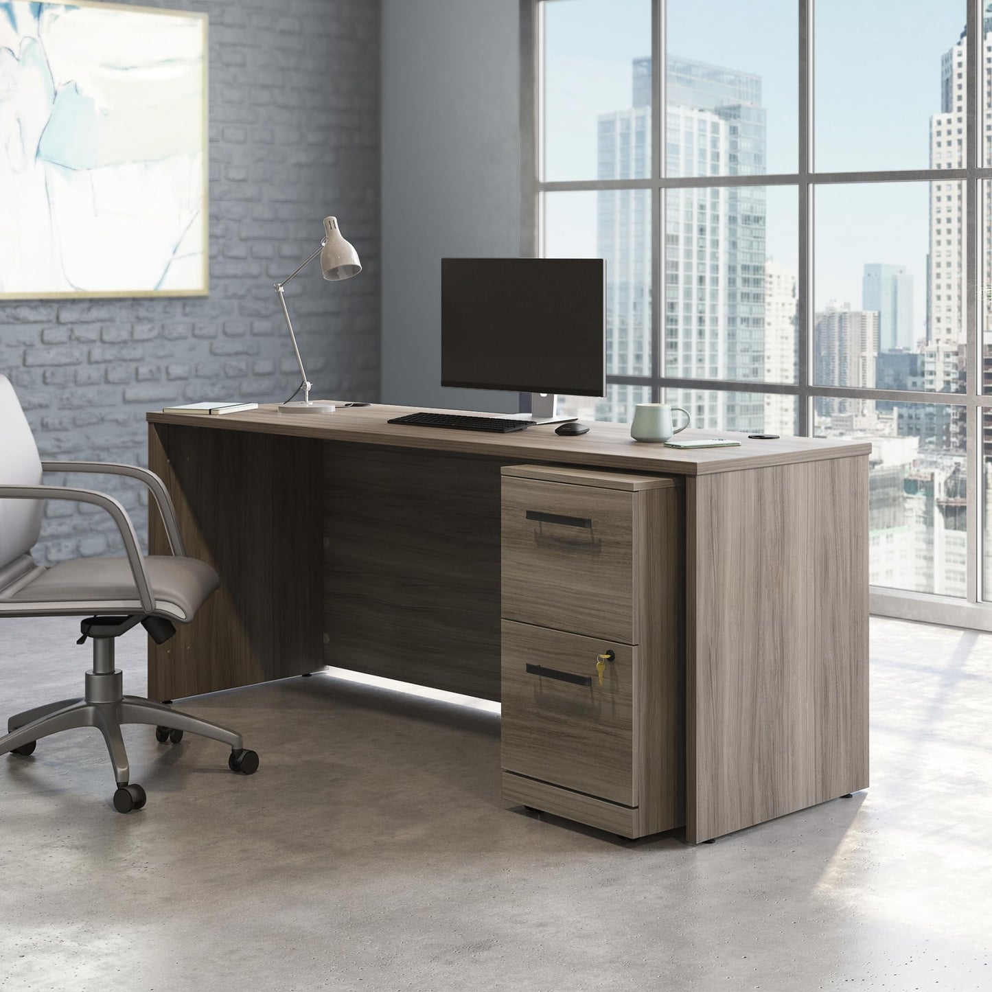 Sauder Office Works Affirm 72 X 24 Shell 2 Drawer Pedestal Ste Hudson Elm Finish