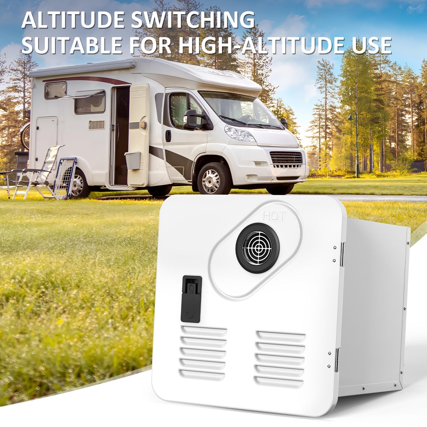 Jocoevol 65,000 BTU RV Tankless Water Heater, High Altitude Available, 12V, CSA Certificated, Instant Shower with 15 x 15 inches White Door and Multi-function Controller, Ideal for RVers' Family Use