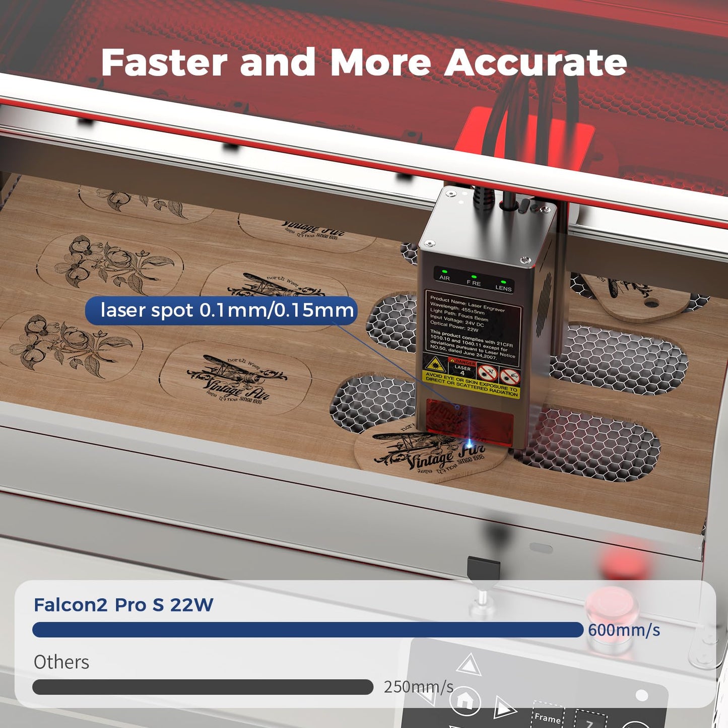 Creality Falcon2 Pro S 22W Laser Engraver, 600mm/s High Speed Laser Cutter with Air Assist, Auto Focus Laser Module, Auto Fan, Camera Positioning,Safety Switch for Wood Metal Leather