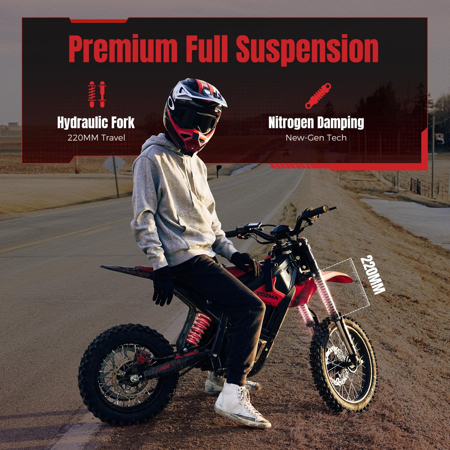 Yozma IN10 Electric Dirt Bike, 2600W 40MPH Electric-Motorcycle with 48V/23AH Battery Ebike, Full Hydraulic Brakes and Suspensions Mountain Off-Road E Dirt Bike, for Teens & Adults