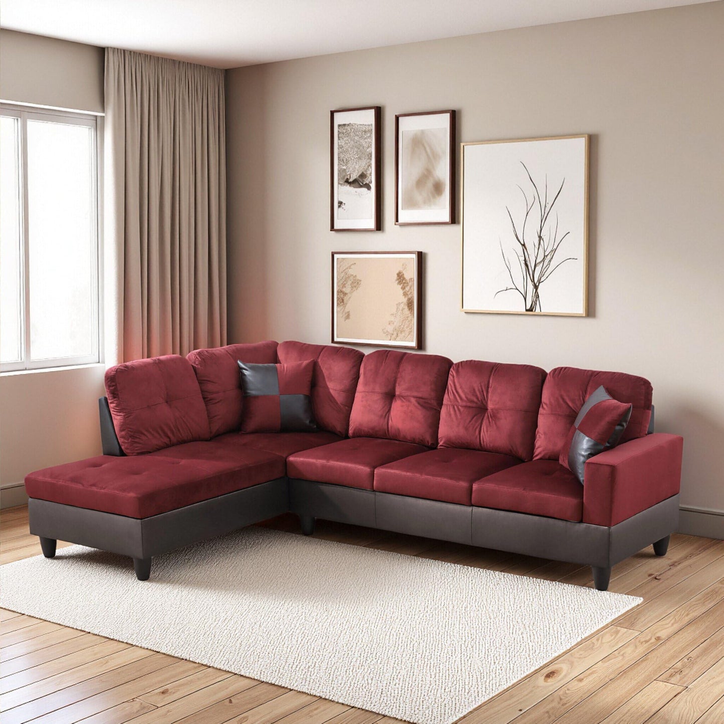 NicBex Flannel 103.5" Sectional Couches for Living Room, 2-Piece L-Shaped Sectional Couch with Movable Lounge Chaise, Multi-Scene Use for Apartment & Office, Red