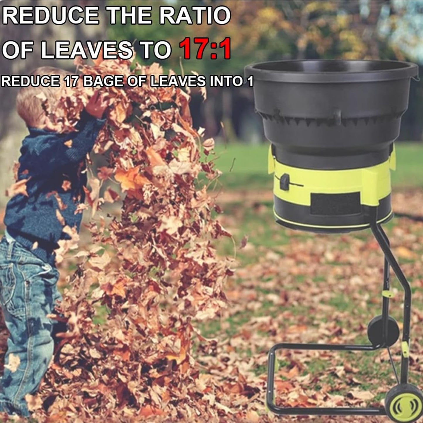 Electric Leaf Mulcher Shredder 2500W with Wheels, 8000RPM Chipper, Garden Cleanup Tool, Composting Machine, Includes Storage Bag 54cm,30mxPowercord (20m)