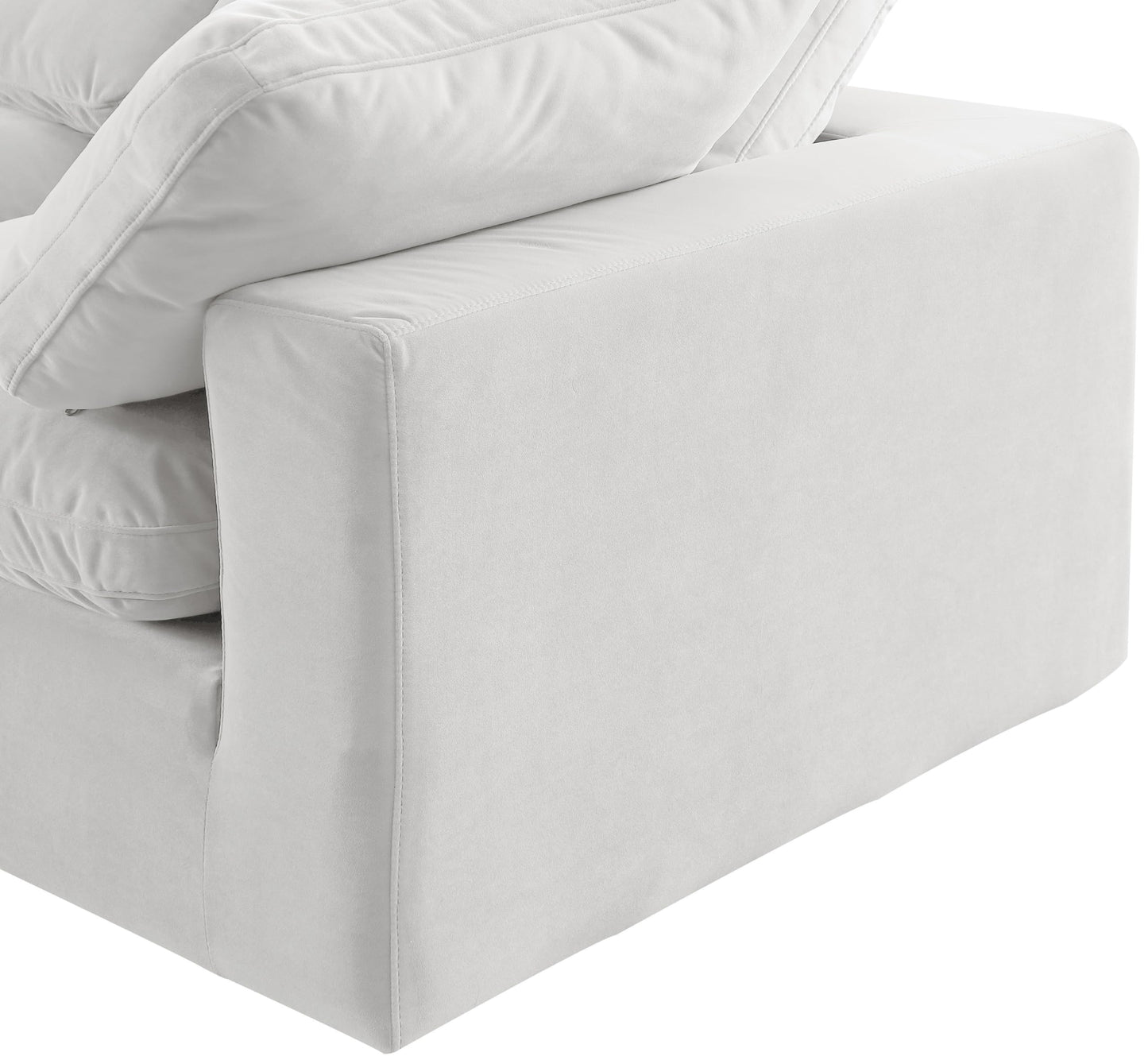 Meridian Furniture 189Cream-Corner Comfy Collection Modern | Contemporary Velvet Upholstered Corner Chair, Soft Cream Velvet, Down Feather Cushions, 40" W x 40" D x 34.5" H, Cream