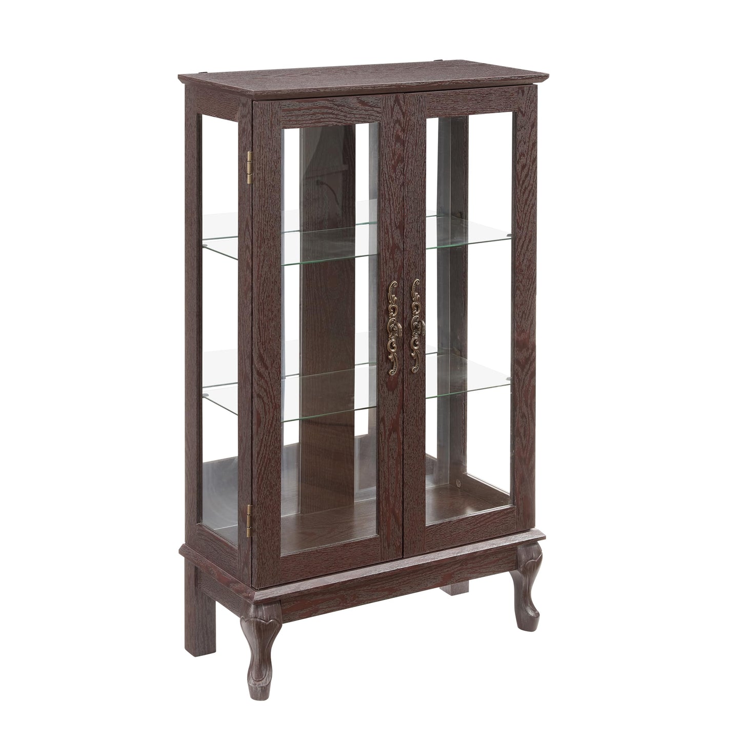 Ball & Cast Lighted Curio Cabinet with 2 Doors,3-Tier Glass Display Cabinet with Adjustable Glass Shelves and Mirrored Back Panel for Living Room,Light Bulb Included, Cherry