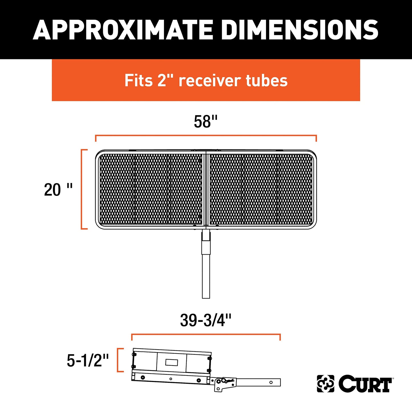 CURT 18151 Cargo Basket Hitch Trailer Hitch Cargo Carrier, 500 lbs. Capacity, 58-Inch x 20-Inch x 5-1/2-Inch, Fits 2-Inch Receiver