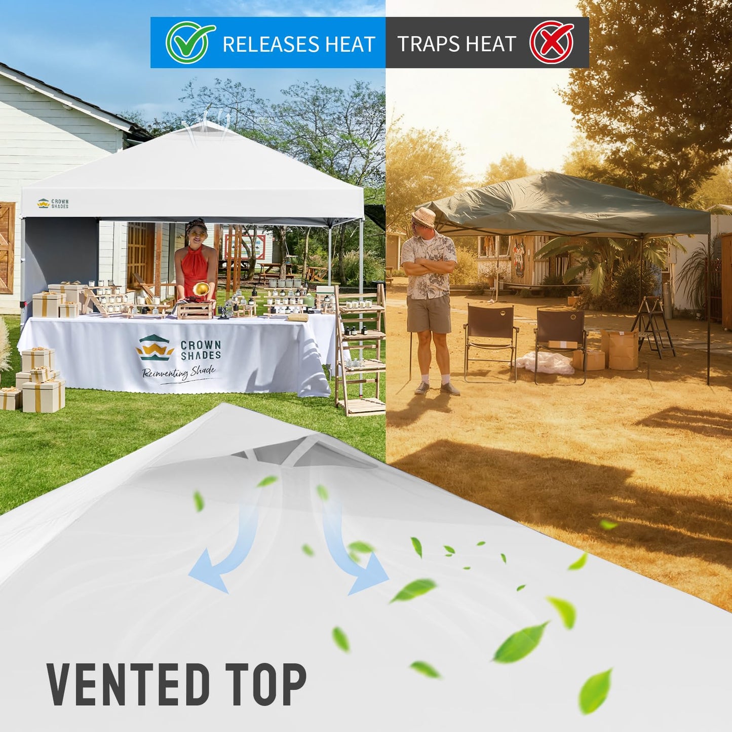 CROWN SHADES 10x10 Pop Up Canopy with 1 Side Wall - Beach Tent with One Push Setup - Outdoor Sun Shade for Events, Parties, Camping - Gazebo with STO-N-Go Cover Bag (White)