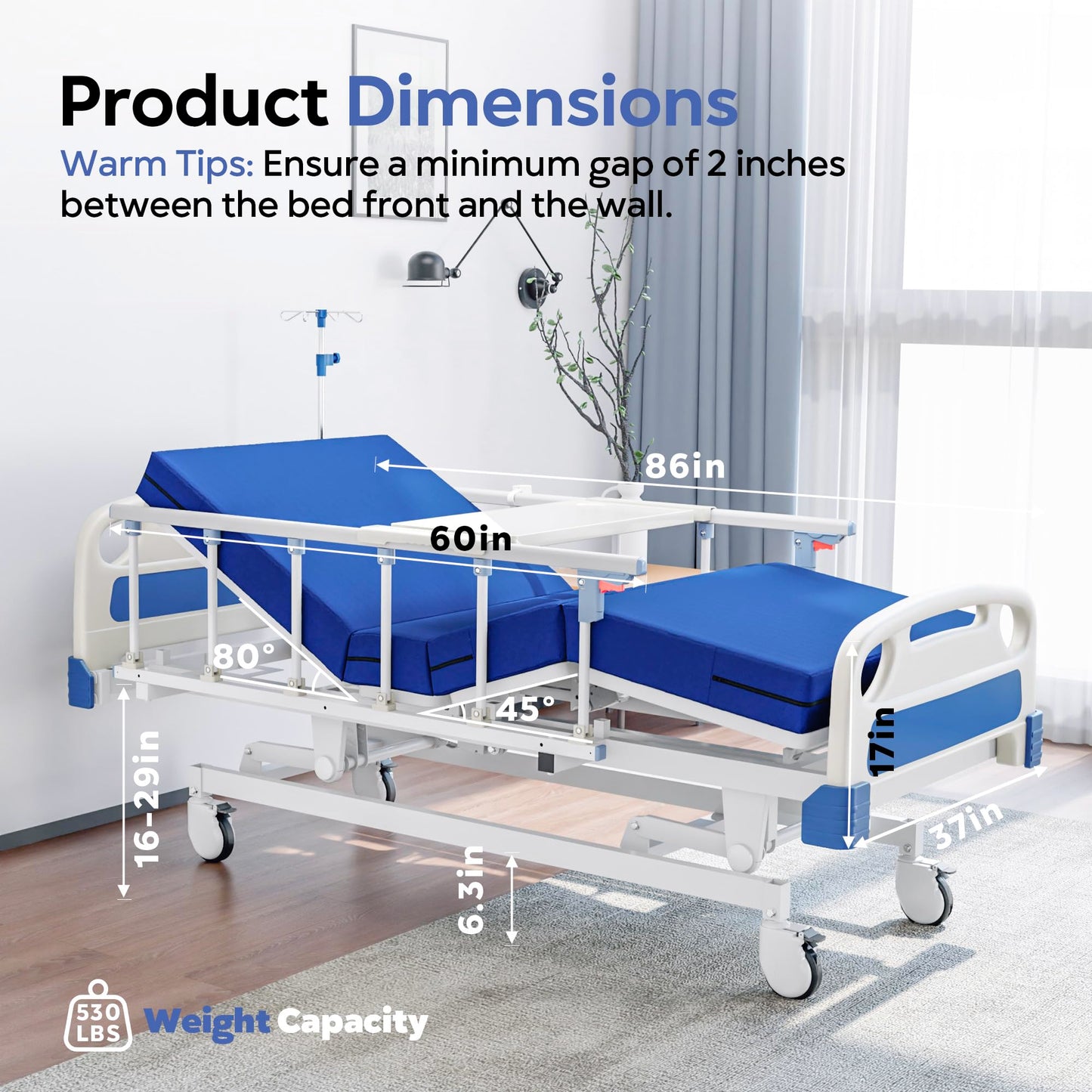 Fuzren Premium Full Electric Hospital Bed for Home Use, 3 Function Medical Bed with 4.7” Foam Mattress, Height Adjustable, Individual Locking, Includes Tray and Sheets (2X) (3 Function)