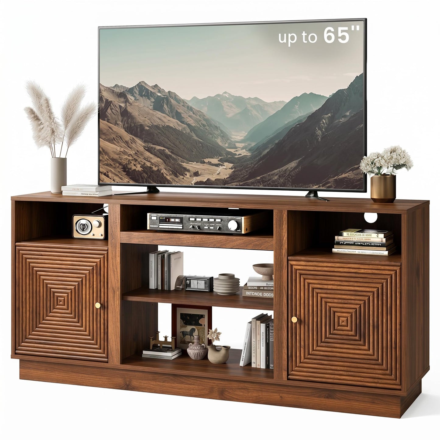 RoyalCraft TV Stand, Farmhouse Entertainment Center with Storage and Adjustable Shelves, Wood Tall TV Console for Living Room, Bedroom