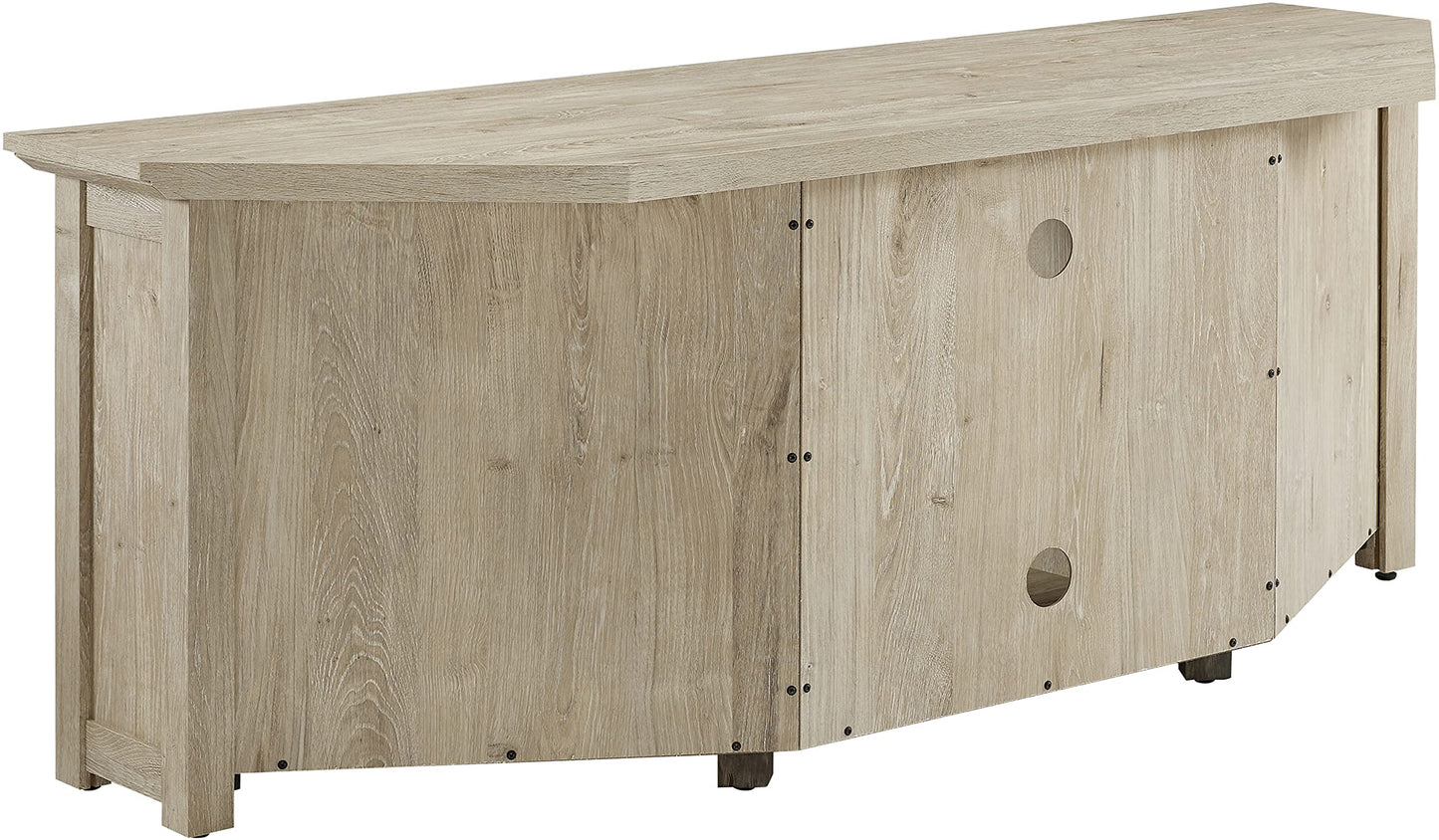 Crosley Furniture Camden Corner Fireplace TV Stand for 65+ inch TVs, Entertainment Center with Storage Shelves, Frosted Oak