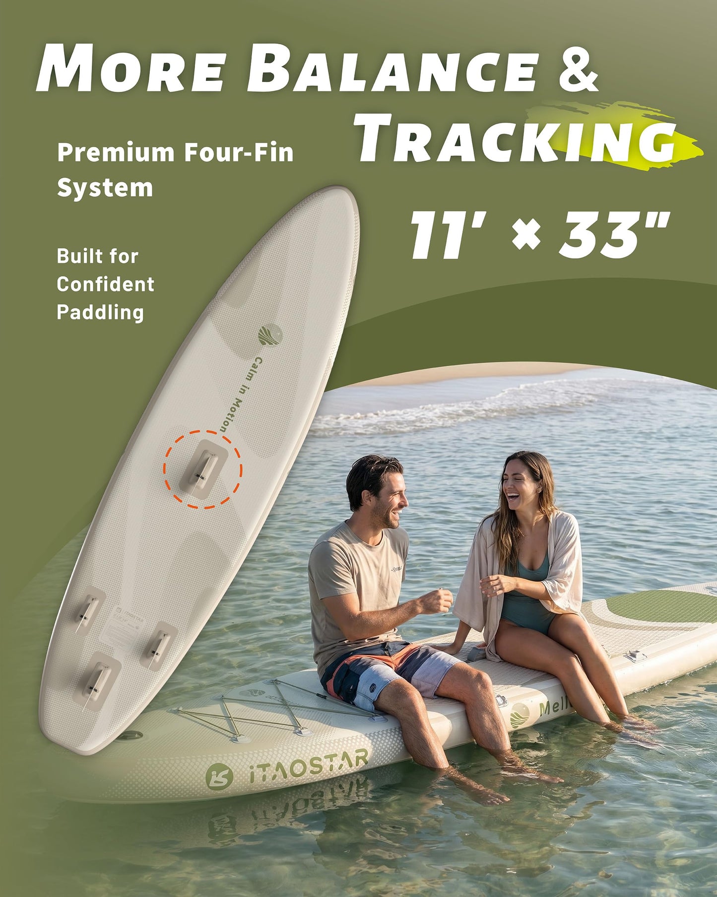 iTAOSTAR M01D 11’×33" Stand Up Paddle Board - Premium SUP Board Kit with 5 Fins - Inflatable Paddleboard for Adults & Youth - All Skill Levels - for Lakes, Oceans & Fishing