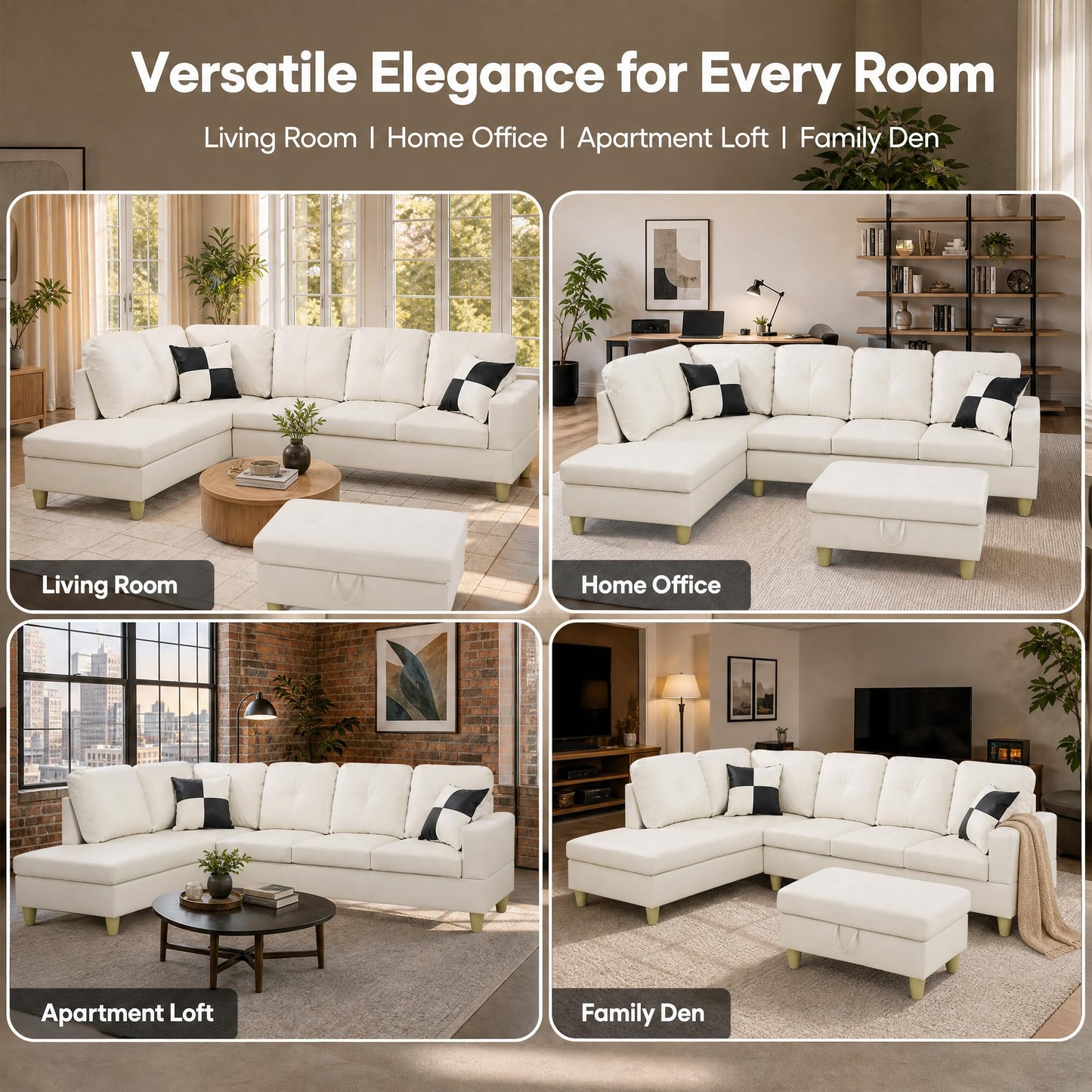 NicBex Sectional Couches for Living Room 2-Piece Modern Sectional Sofa with Left Chaise Classic L-Shape Sectional Couch Leather Upholstered Sofa Couches for Living Room, Office, Bright White