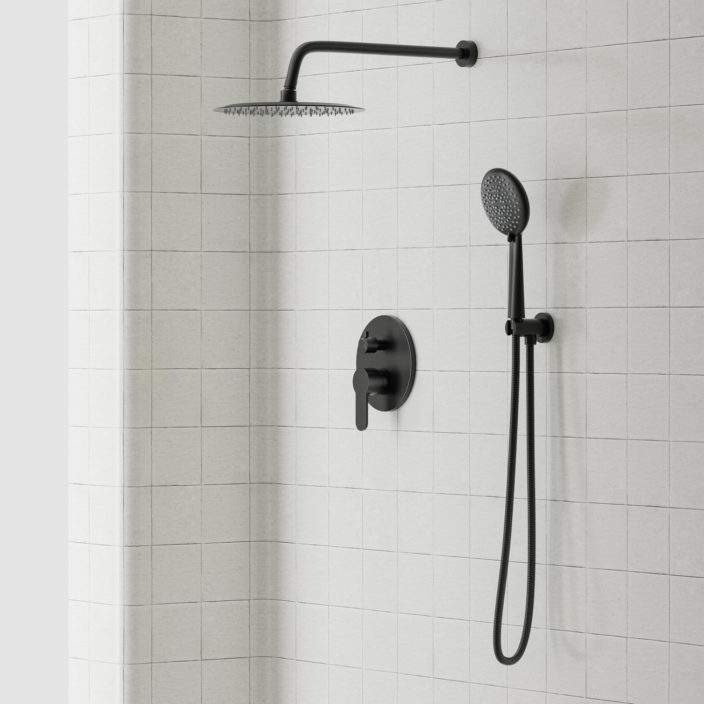 Gabrylly Black Shower System, Pressure Balance Shower Faucet Set, 12" Stainless Steel Rain Shower head with 5-Mode Handheld Shower Spray Combo,High Pressure Rainfall Shower Head Set, Matte Black