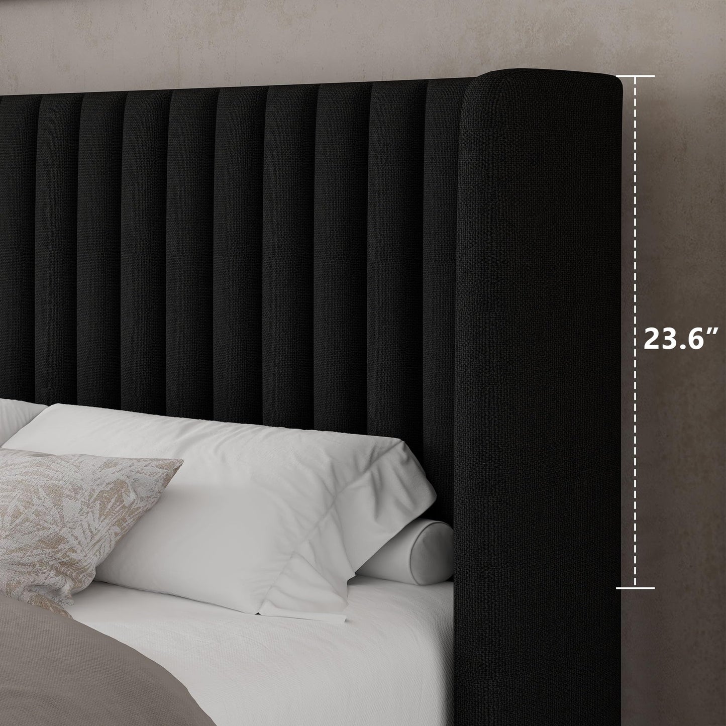 Feonase Queen Size Lift Up Storage Bed Frame, Linen Upholstered Platform Bed with Wingback Headboard, Hydraulic Storage, No Box Spring Needed, Black