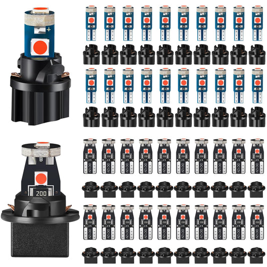 BBTO LED Dashboard Bulbs, 40 Pieces T5 T10 Twist Socket Lights, Red, for Car Interior and Instrument Panel