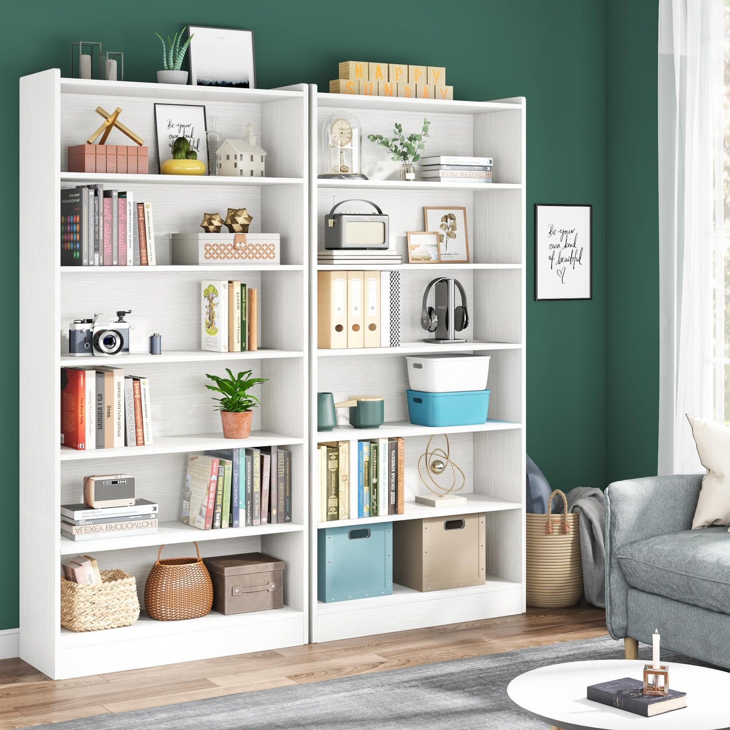 Tribesigns 78-inch Tall Bookcase, Modern 7-Tier White Library Bookshelf with Storage Shelves, Large Open Bookcases Display Shelving Unit for Bedroom Living Room Office