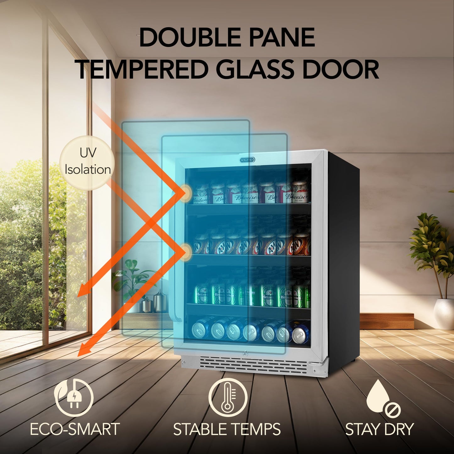 Whynter 180 BBR-148SB Built-in 182 Can Undercounter Beverage Refrigerator with Reversible Door, Digital Control and Lock, 5.1 Cubic Feet, Stainless Steel