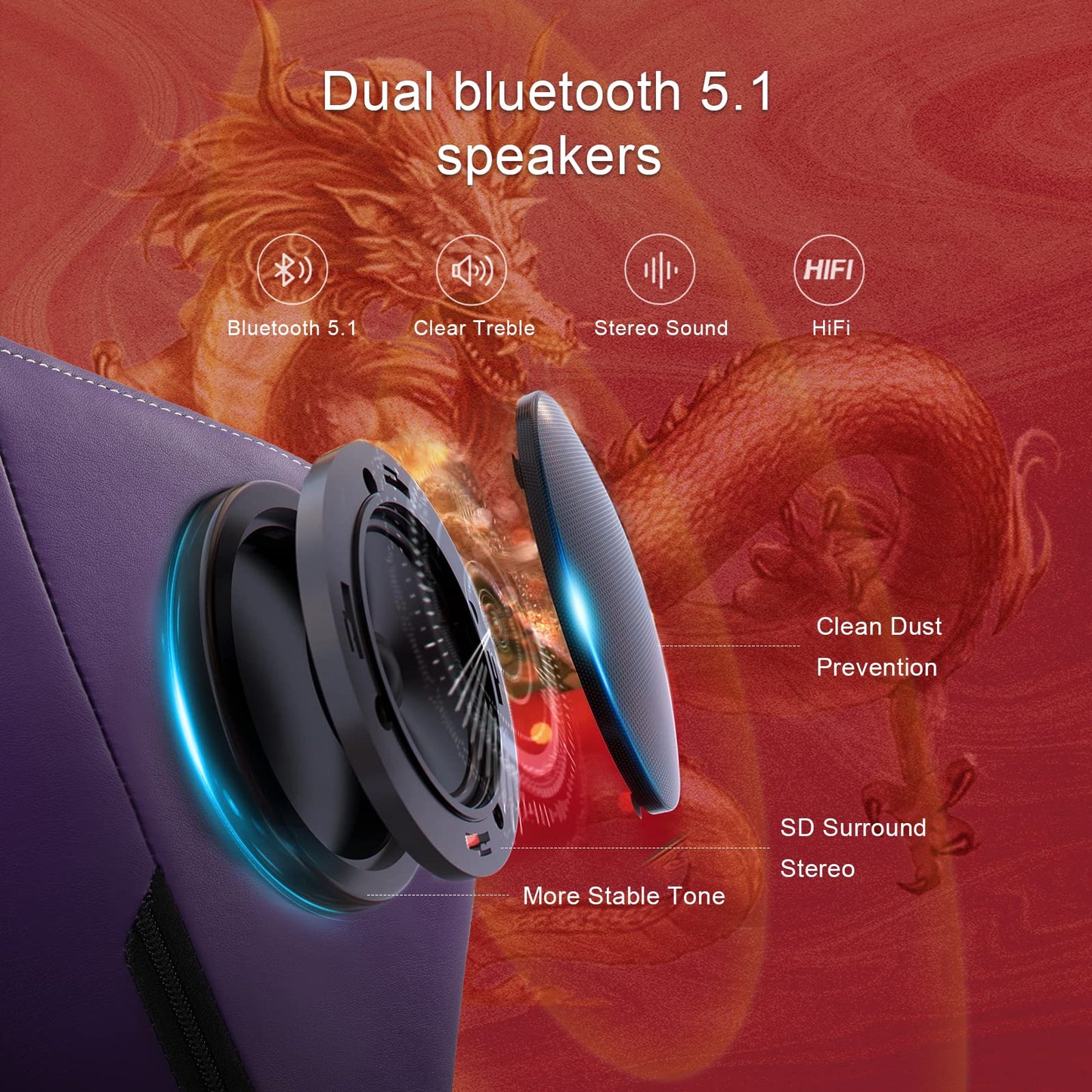 GTPLAYER Gaming Chair with Bluetooth Speakers and Footrest, Dragon Series Video Game Chair, Heavy Duty Ergonomic Chair Esports Gaming Chair, Computer Office Desk Chair (Purple)