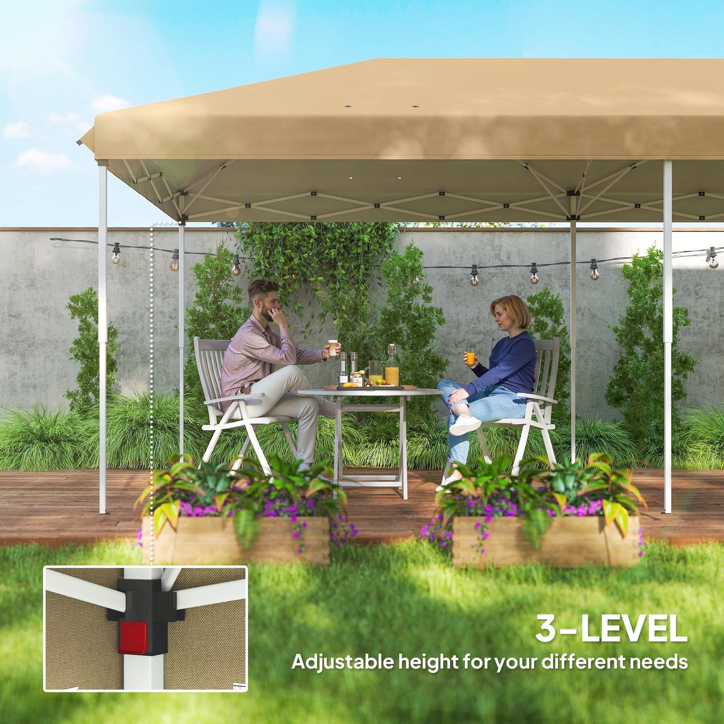 Outsunny 10' x 20' Pop Up Canopy Tent with Netting, Heavy Duty Instant Sun Shelter, Large Tents for Parties with Carry Bag for Outdoor, Garden, Patio, Beige