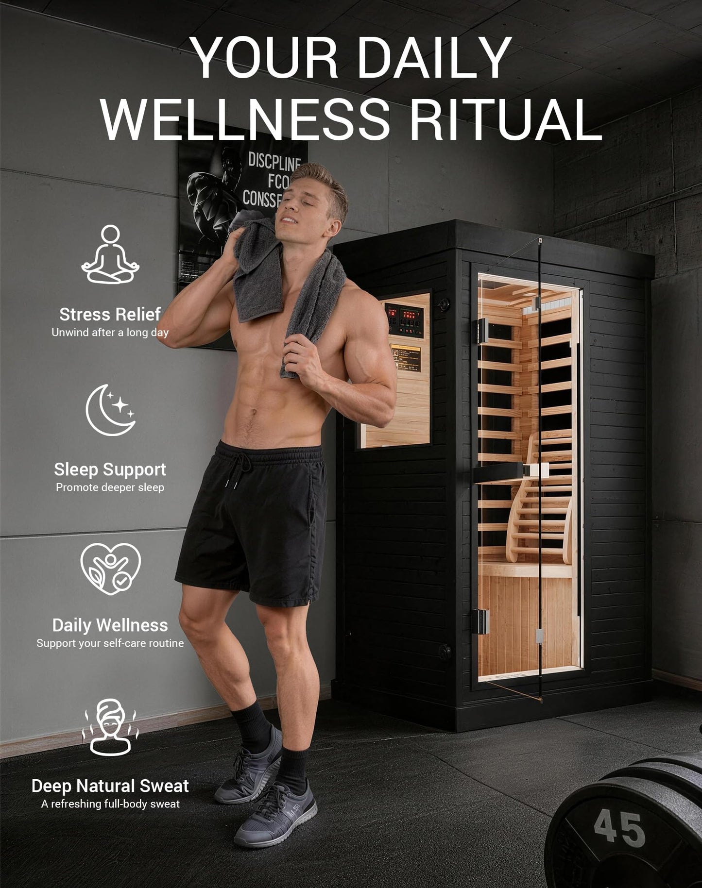 Mikolo 1 Person Far Infrared Sauna for Home | Ultra-Low EMF Indoor Dry Sauna | Solid Canadian Hemlock with 5 Carbon Heaters | Chromotherapy Light Therapy & Bluetooth for Wellness and Relaxation(Black)