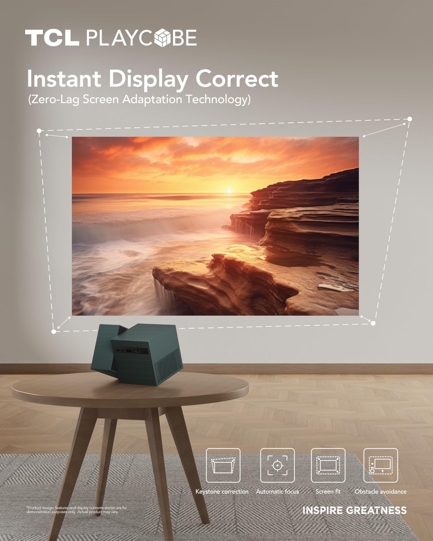 TCL PlayCube 1080P FHD DLP Projector, Portbale Projector Compatible with Google TV & Netflix, 750 ISO Lumens, 4K Supported, Built-in 66Wh Battery, Up to 150'' Screen, Auto Focus & Keystone
