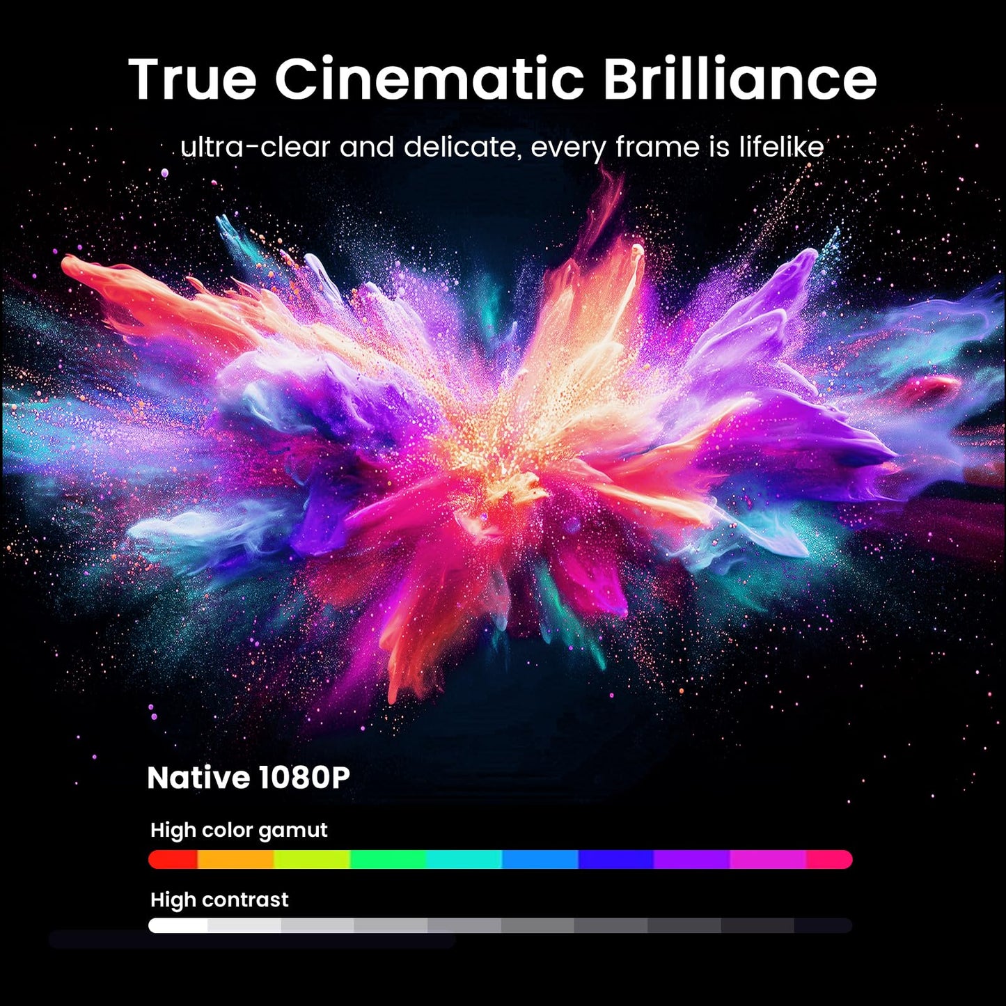 1500 ANSI Smart Projector, Portable Projector with WiFi and Bluetooth, HAPPRUN 4K Full HD Home Theater with 270° Stand, Dolby Sound, Built-in Apps,Compatible with Phone & PC, Indoor & Outdoor Use