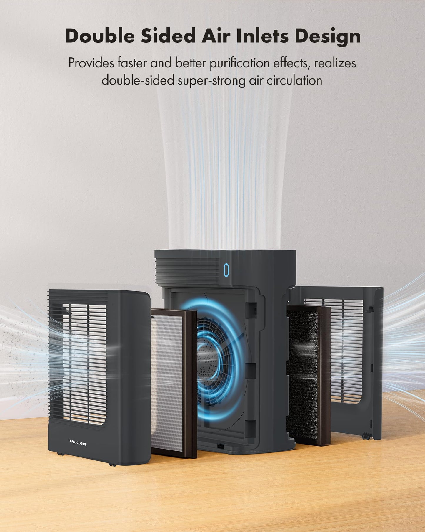 T356 New Black Air Purifier for Home Large Room Bedroom Up to 1937 Ft² in 1 Hr With Double-sided Air Inlet, Air Quality and Light Sensors, HEPA Sleep Mode for Allergies, Dust, Smoke, Pet Hair
