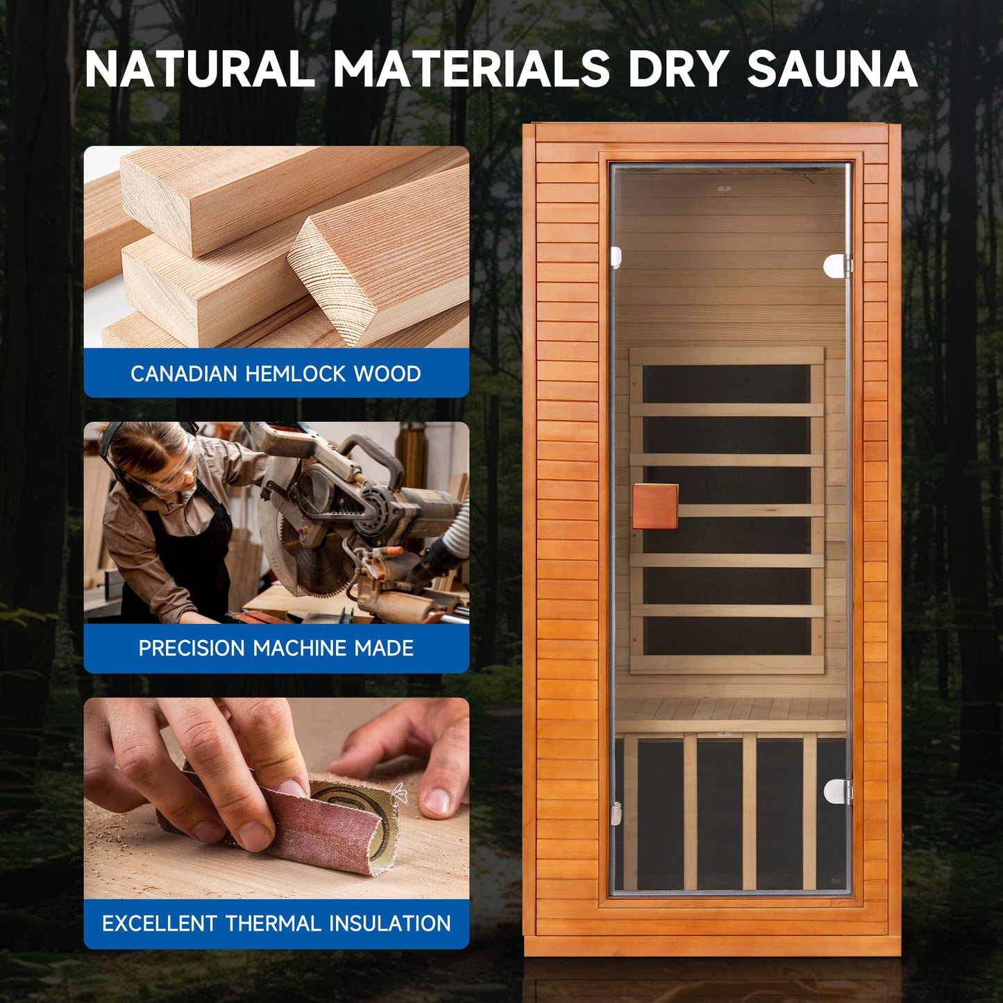 RESTISLAND Full Spectrum Infrared Sauna, 1 Person Home Infrared Sauna with Red Light Therapy, Indoor Canadian Hemlock Wood Dry Saunas Room,1178w/120v, Foot Warmer, 7 Heating Panels, Bluetooth Speakers