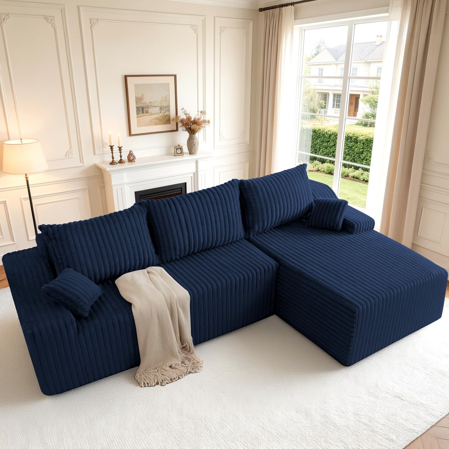 HABUTWAY 94" L-Shape Modular Sectional Sofa Couch for Living Room, No Assembly Required, Boneless Couch with Deep Seat for Living Room Bedroom, No Assembly Required (Bule,Right)