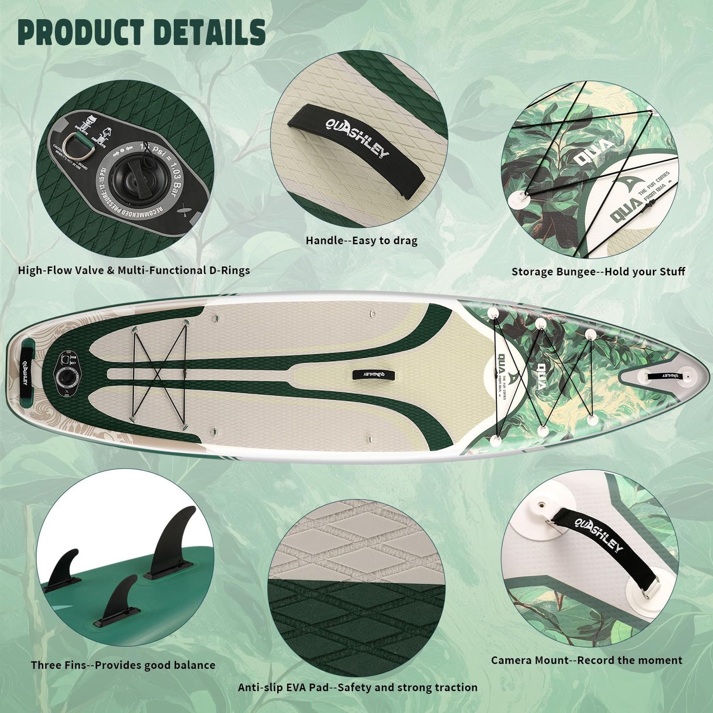 Quashley Inflatable Stand Up Paddle Board with Premium SUP Accessories,Stable Wide Design with Non-Slip EVA Deck for All Skill Levels,Ultra Stable All Around Paddleboard