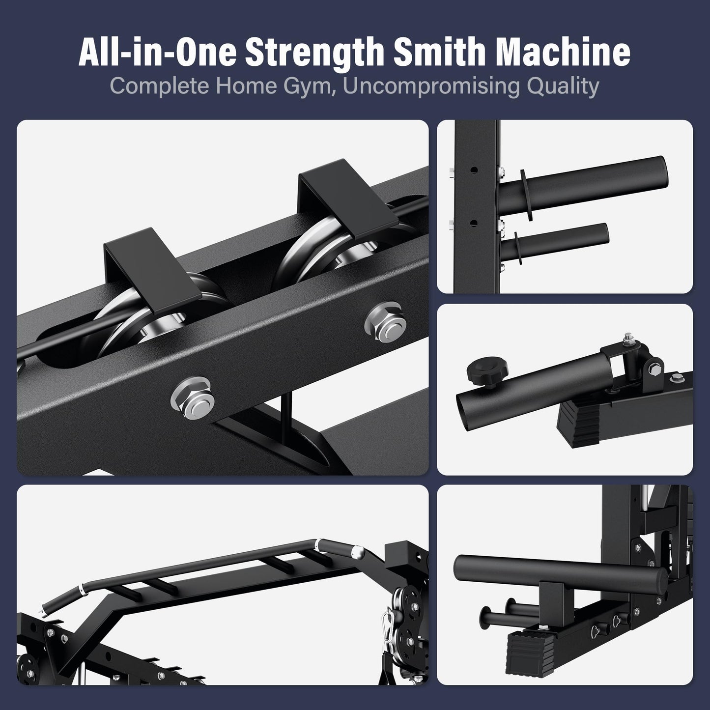 Major Fitness Drone2 Premium Smith△ Machine, All-in-One Home Gym Squat Rack with Aluminum Pulley Set, Weight Bar (BK D2AW Package(with Black Bench+230lb))