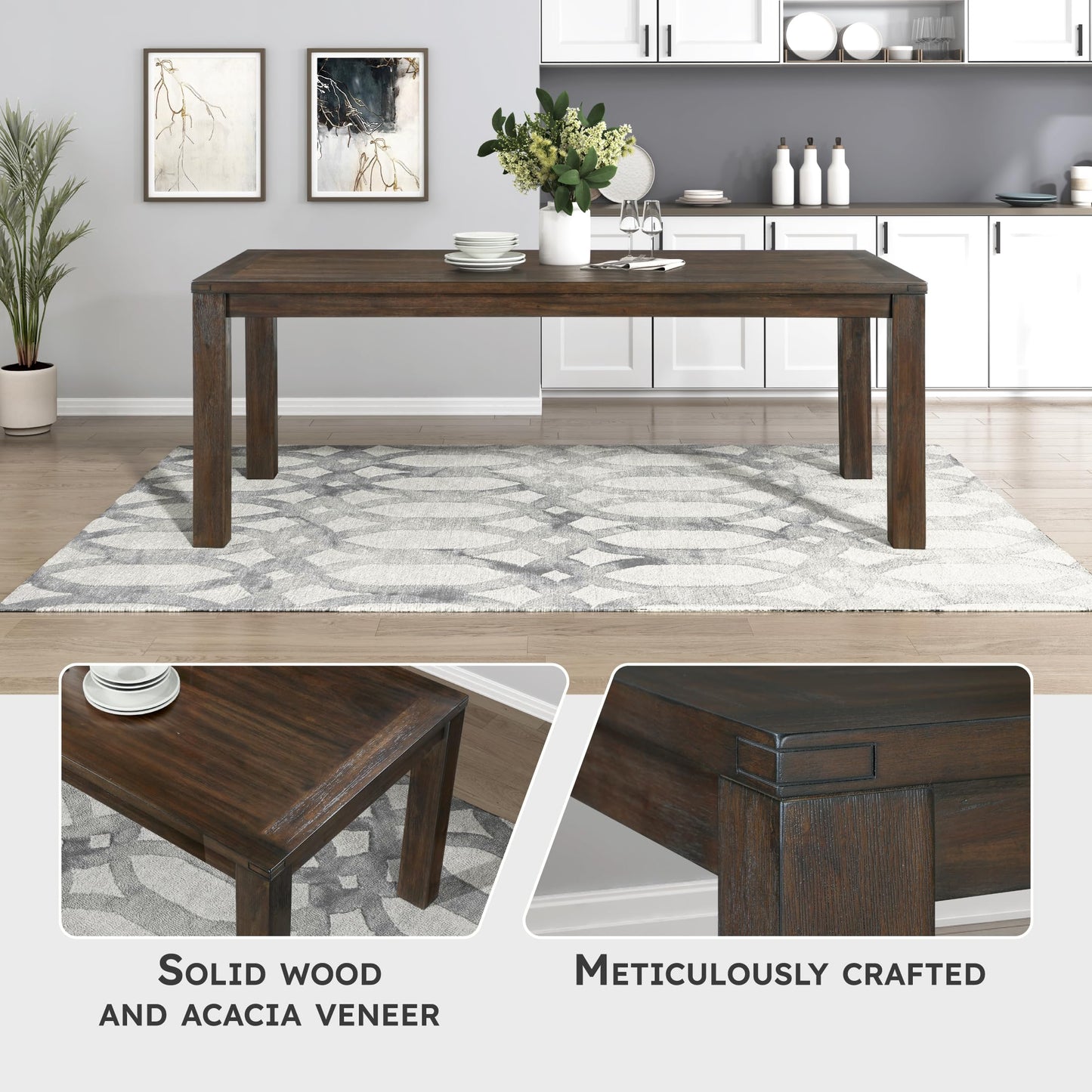 Lexicon 79" Dining Table for 8, Modern Rectangular Dining Room Table, Solid Acacia Wood Dining Table, Modern Wood Table with Solid Wood Leg for Kitchen/Dining/Living Room, Easy Assembly, Dark Brown